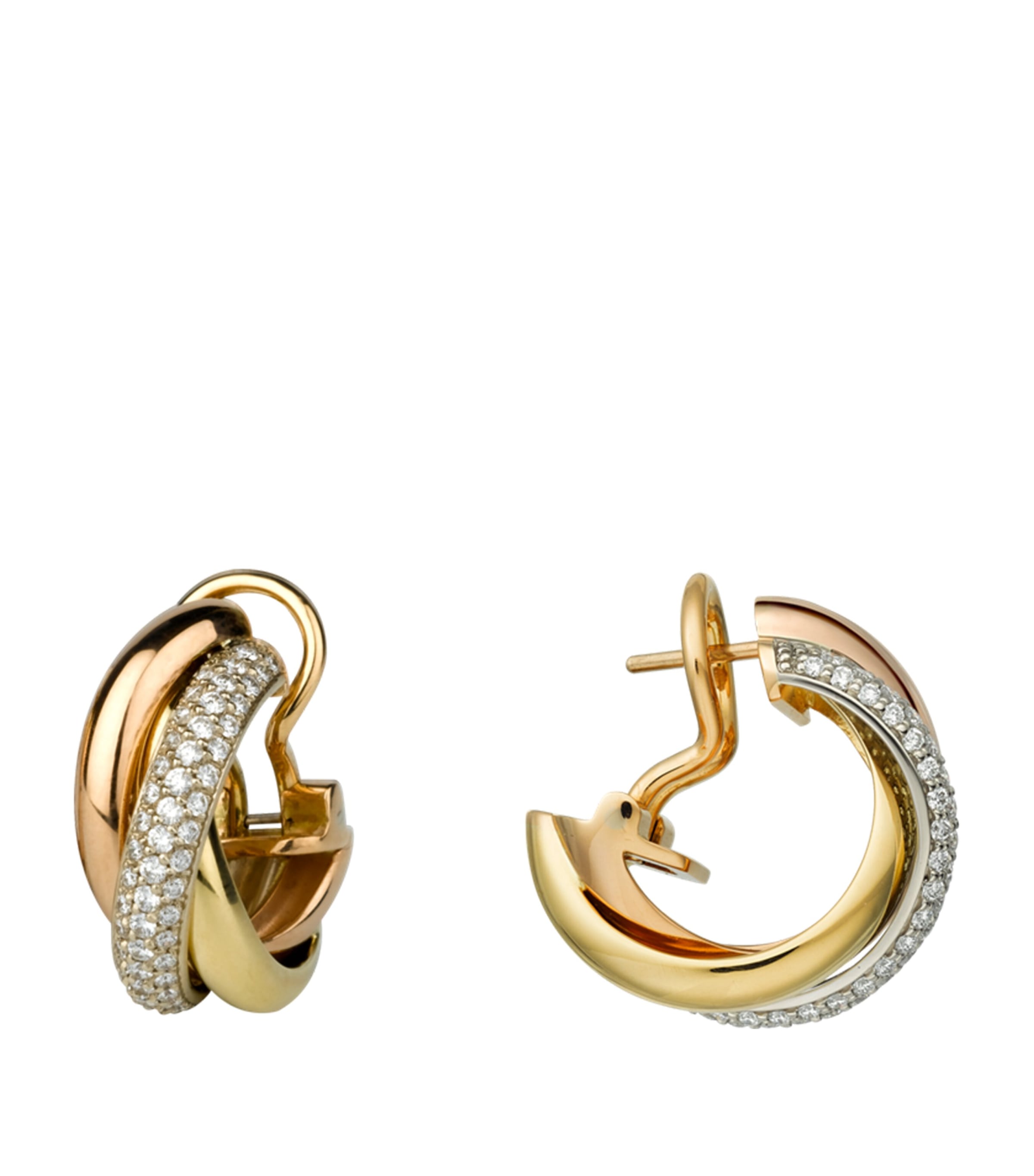White, Yellow, Rose Gold and Diamond Trinity Hoop Earrings MULTI GOLD Image 2
