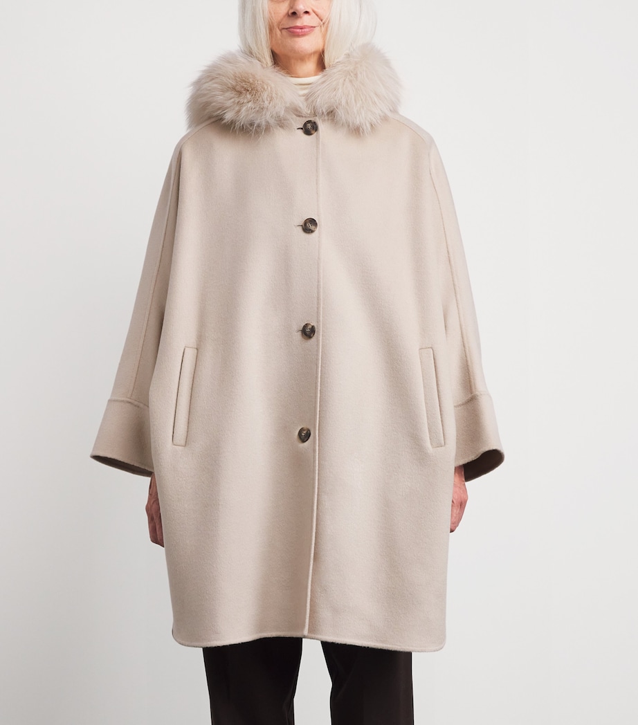 Fox Fur-Trim Hooded Coat A2122 Image 3