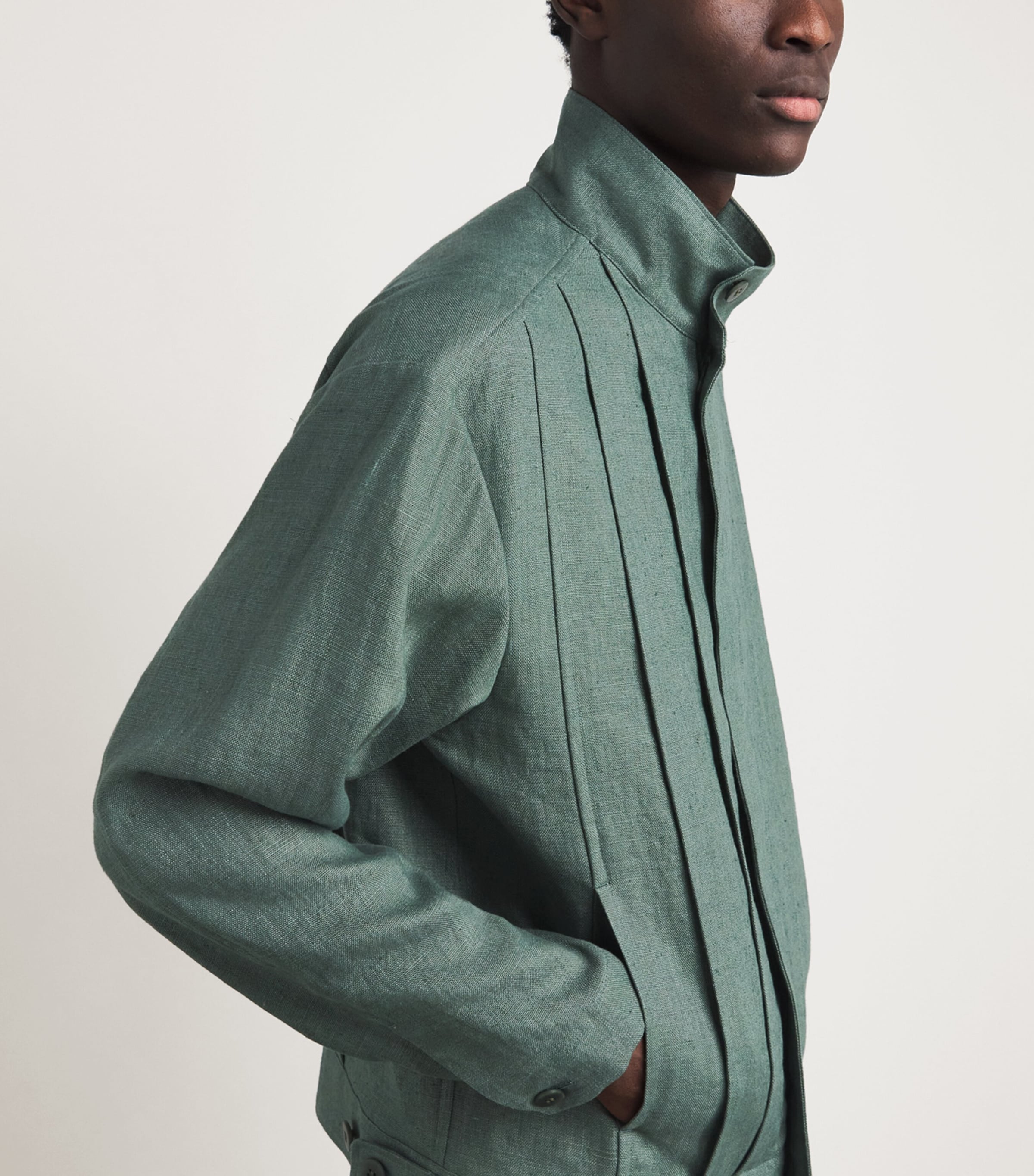 IM MEN Mens Tough Linen Pleated Jacket Dark Green Image 3