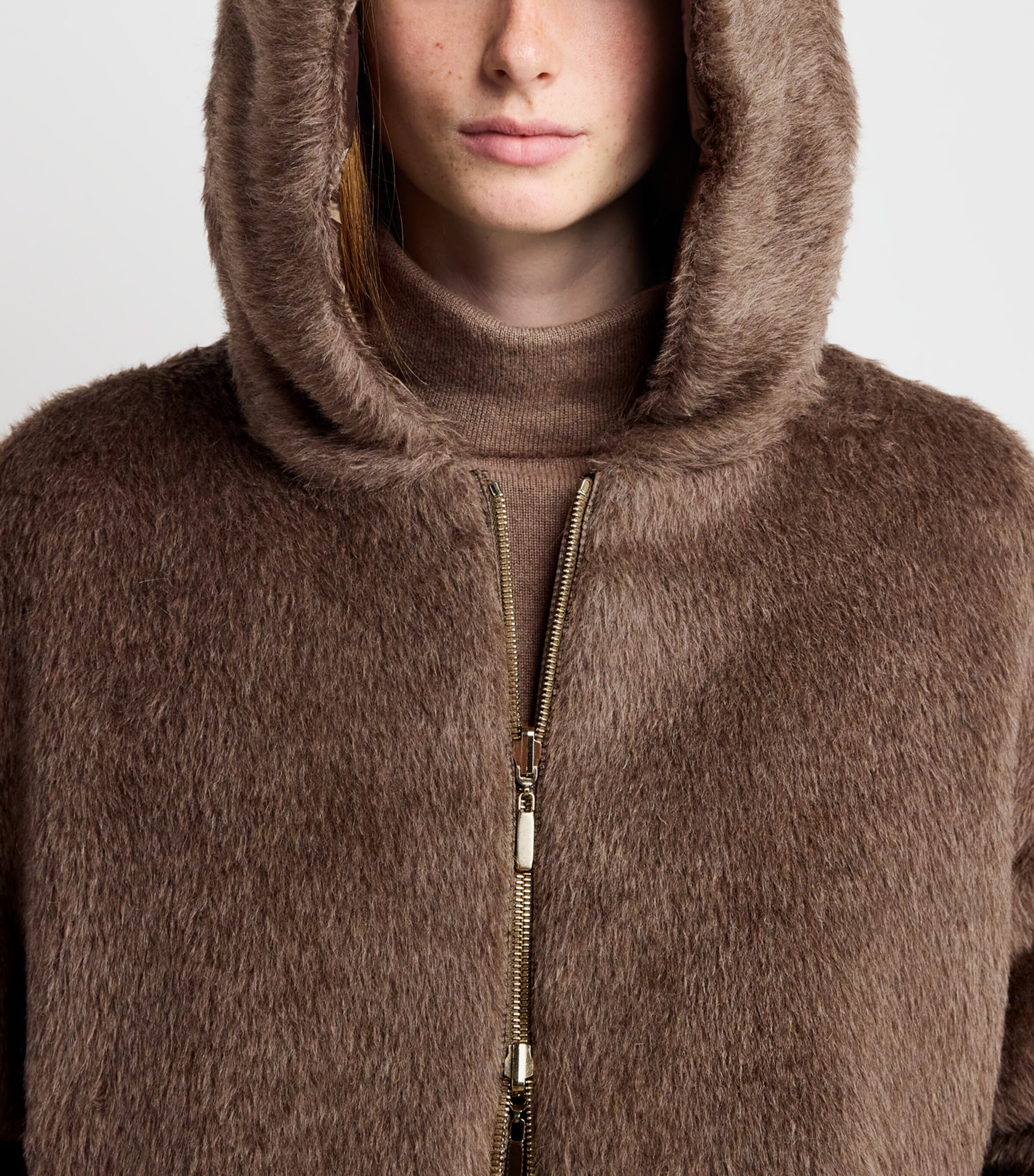 Down, Faux Fur and Water-Repellent Reversible Jacket BROWN Image 7