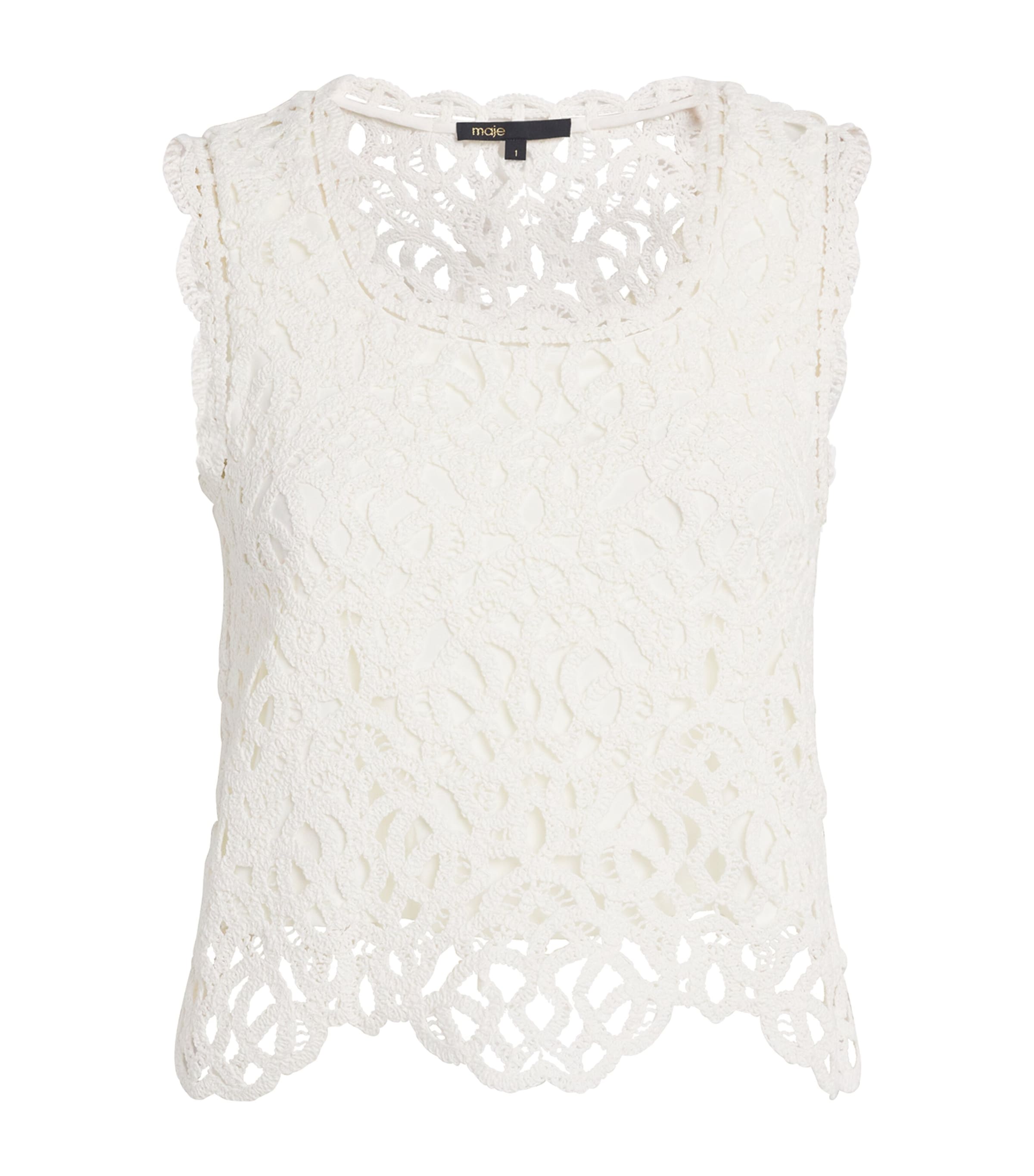 Maje Cotton Crochet Tank Top In White