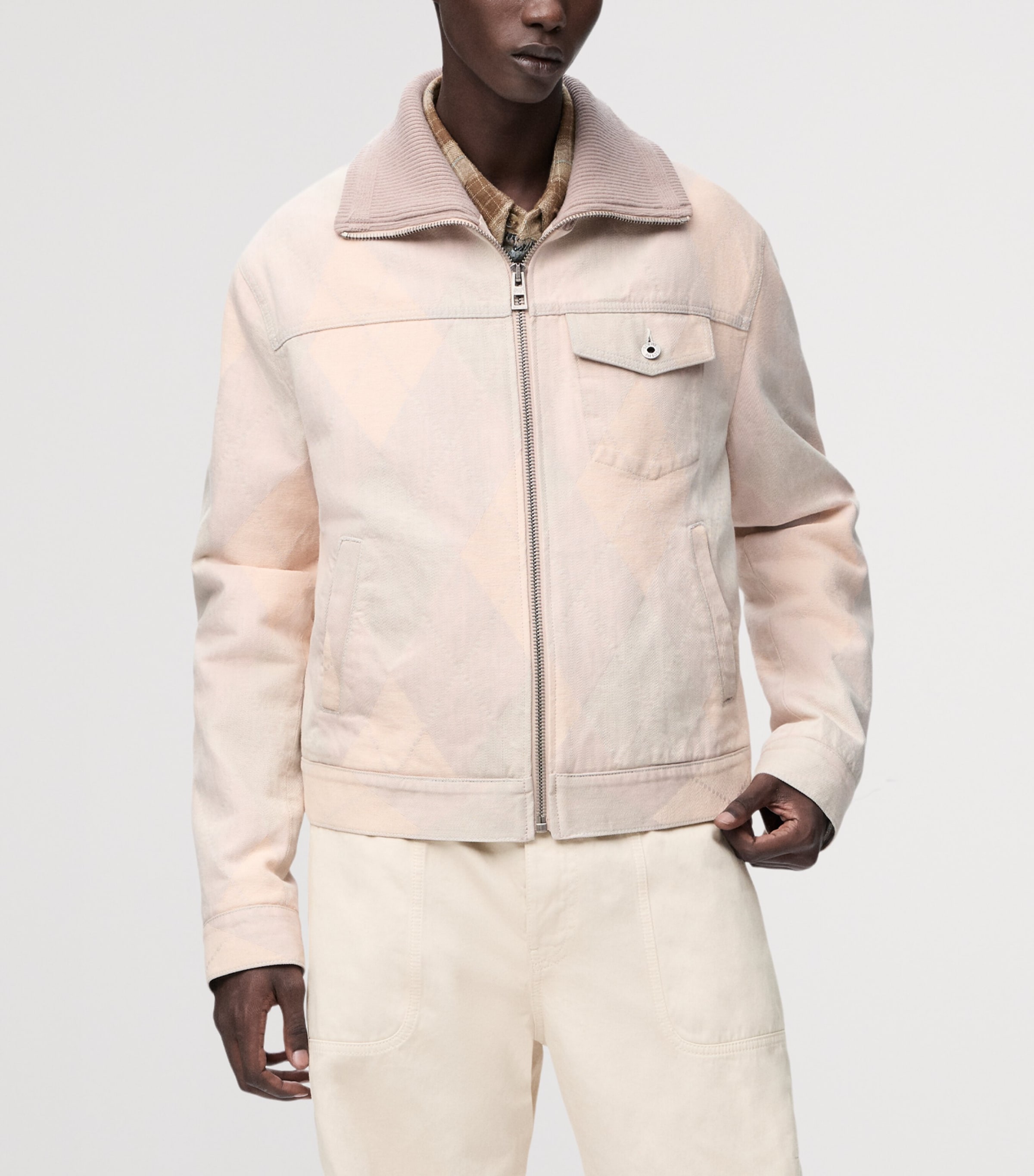 Argyle-Print Denim Jacket BEIGE Image 3