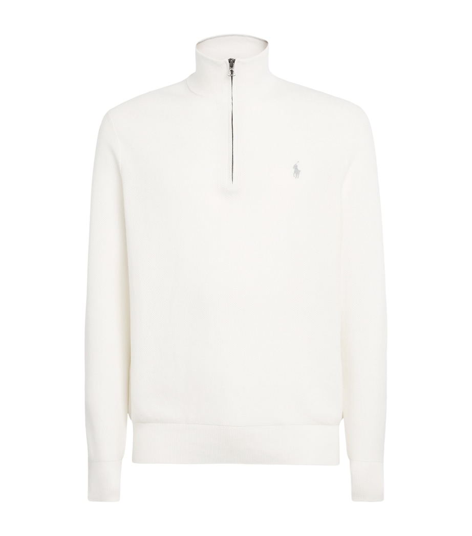 Polo Ralph Lauren Mens Cotton Mesh Quarter-Zip Sweatshirt Deckwash White Image 1