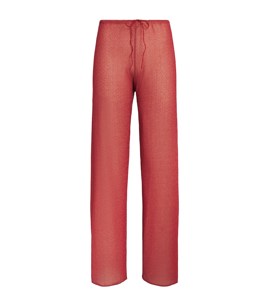 Oséree Womens Metallic Lumière Wide-Leg Trousers Coral Image 1