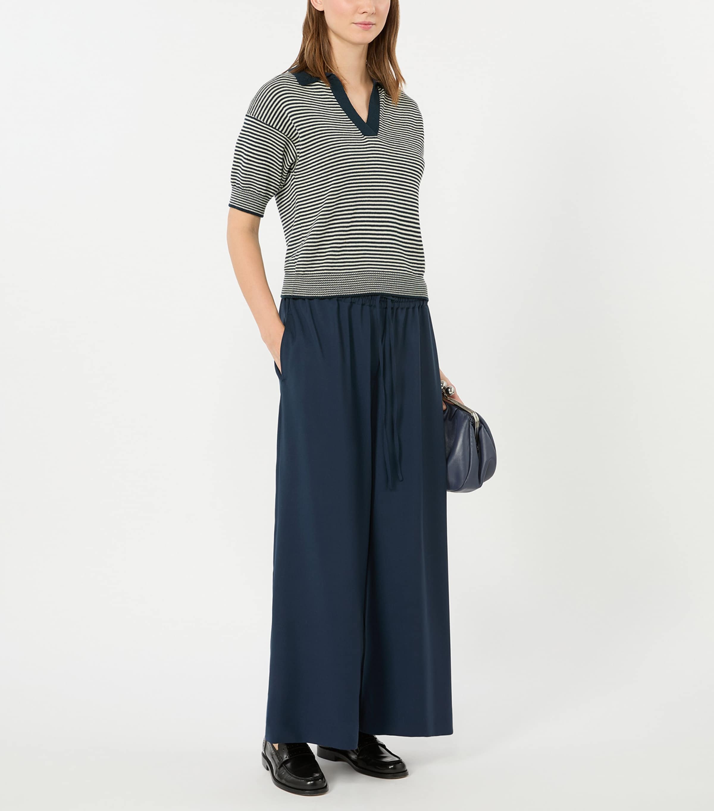 Weekend Max Mara Womens Cotton Stripe Short-Sleeve Sweater Navy Image 2