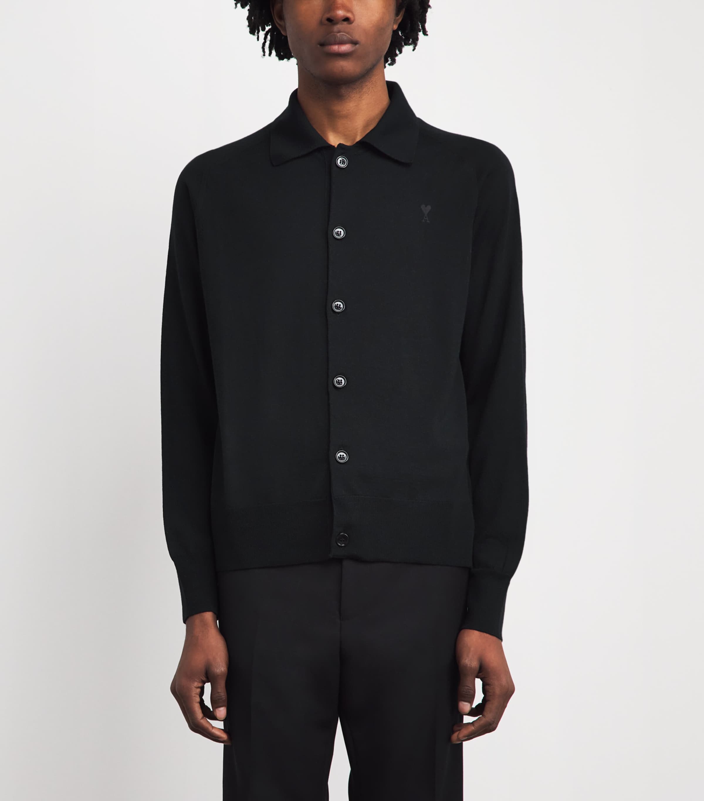 AMI Paris Mens Wool Collared Quota Cardigan Noir/noir Image 4