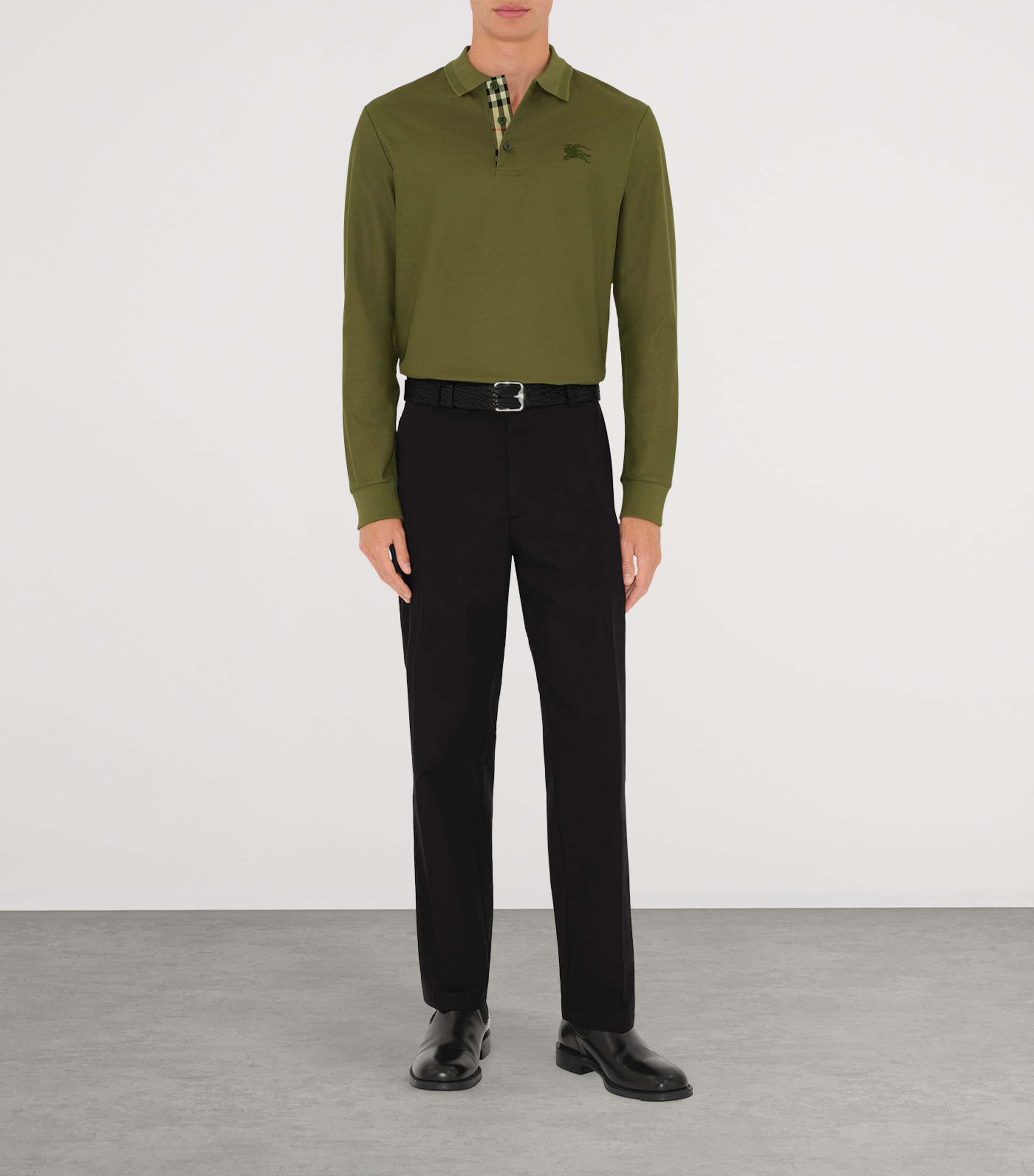 Cotton EKD -Embroidered Long-Sleeve Polo Shirt OLIVE Image 2