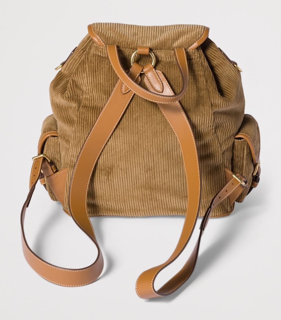 Large Corduroy Leather-Trim Backpack F0401 Image 4