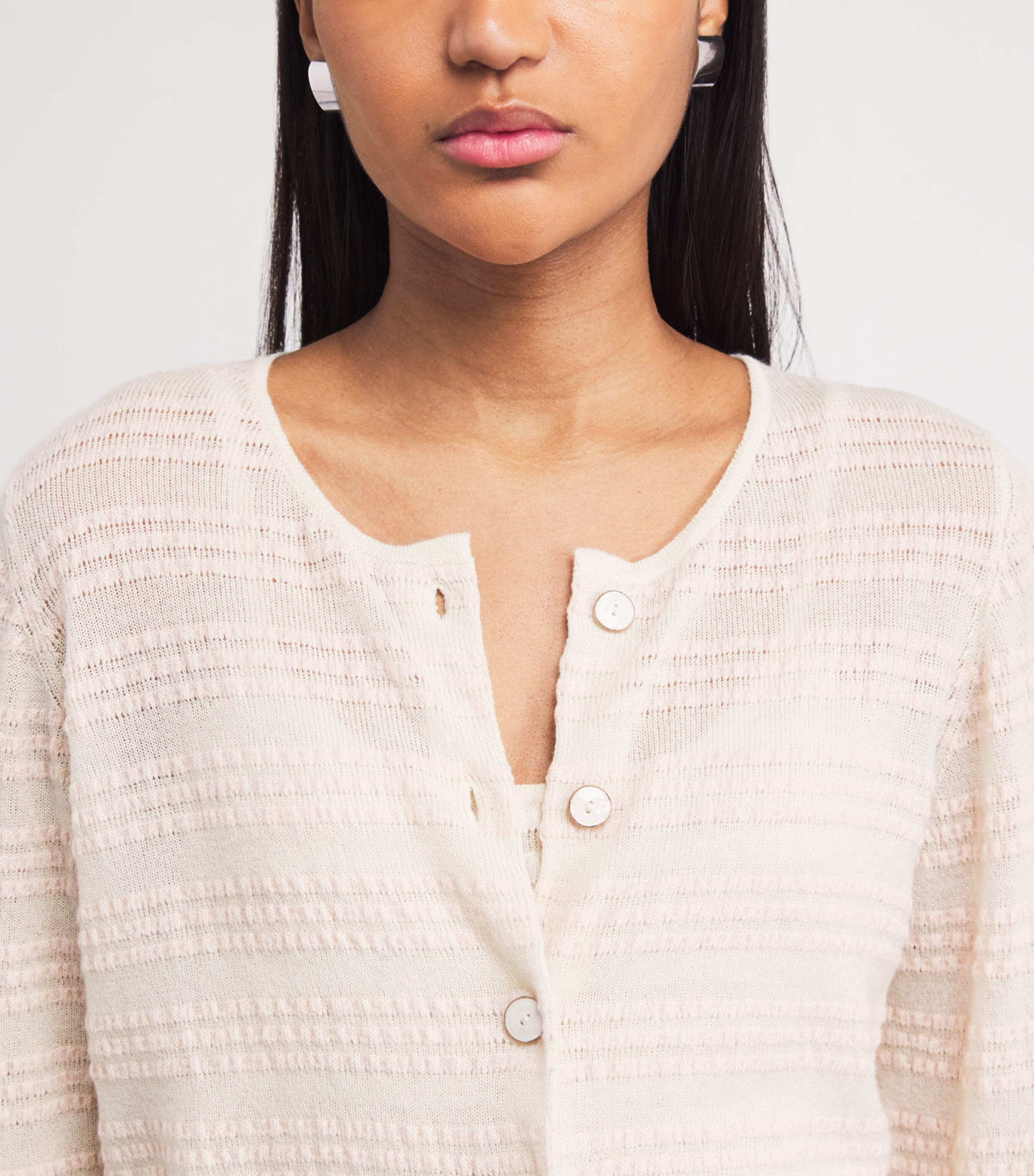 Barrie Womens Cashmere-Cotton Stripe Cardigan Chaty Light Pink Image 3