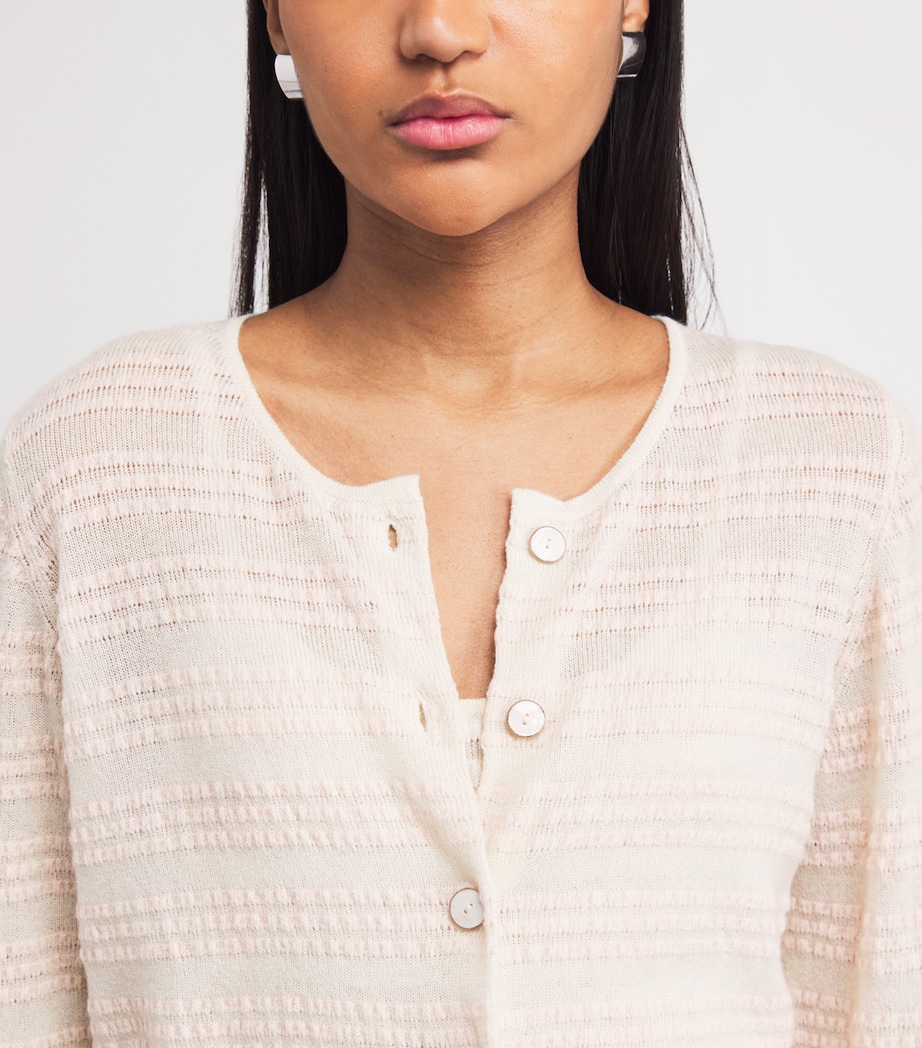 Barrie Womens Cashmere-Cotton Stripe Cardigan Chaty Light Pink Image 3