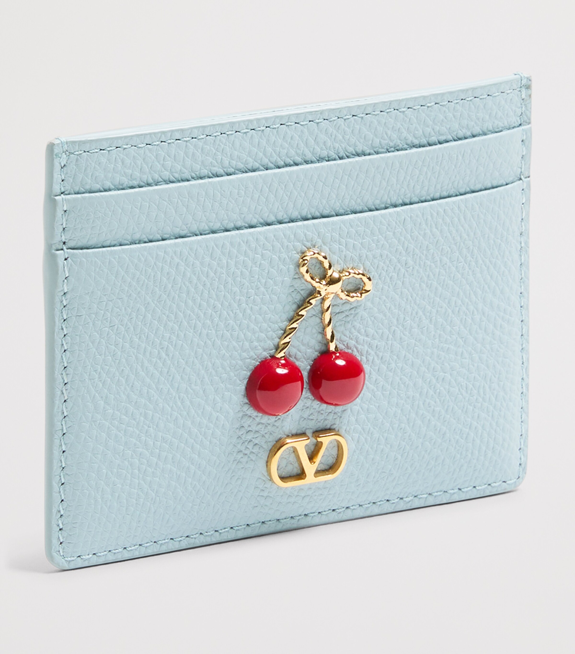 Valentino Garavani Blue Grained Leather VLogo Signature Cherry