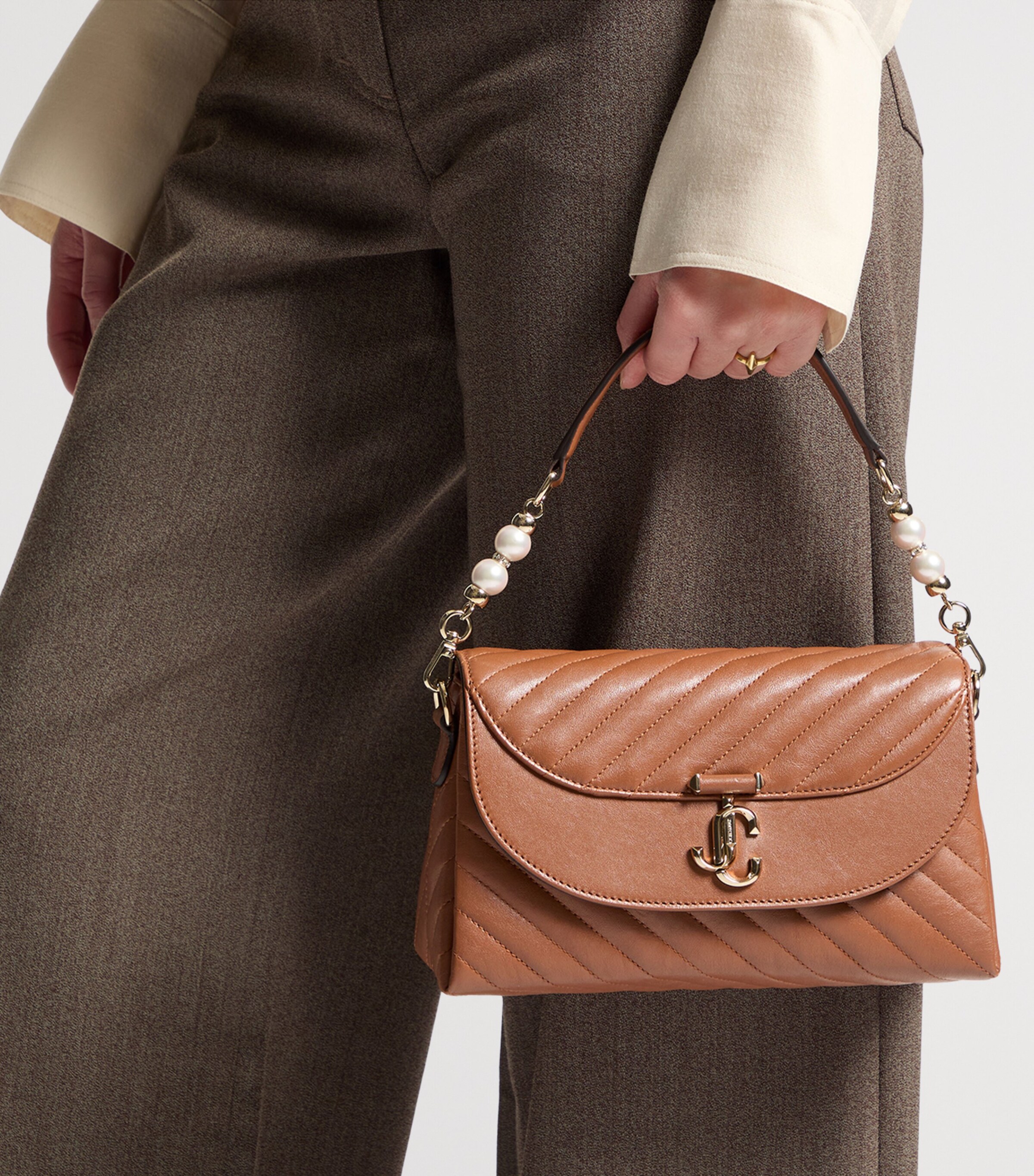 Jimmy Choo Leather Curve Top-Handle Bag Tan/shiny Gold Image 2