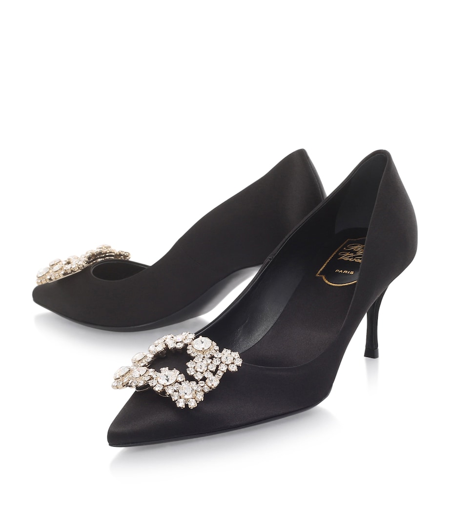 Satin Decolleté Crystal Buckle Pumps 65 BLACK Image 7