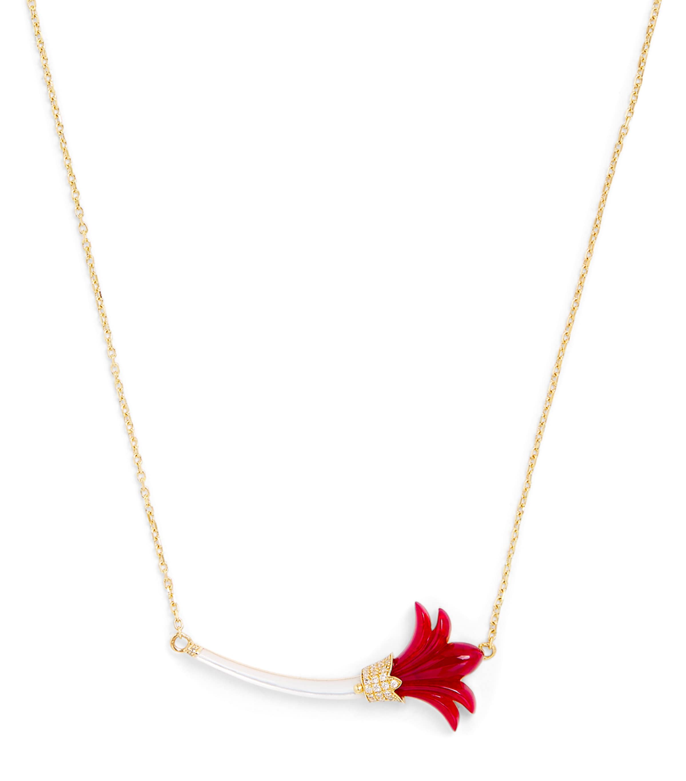 L'atelier Nawbar Yellow Gold, Diamond, Coral And Pearl Psychedeliah Necklace In Gold