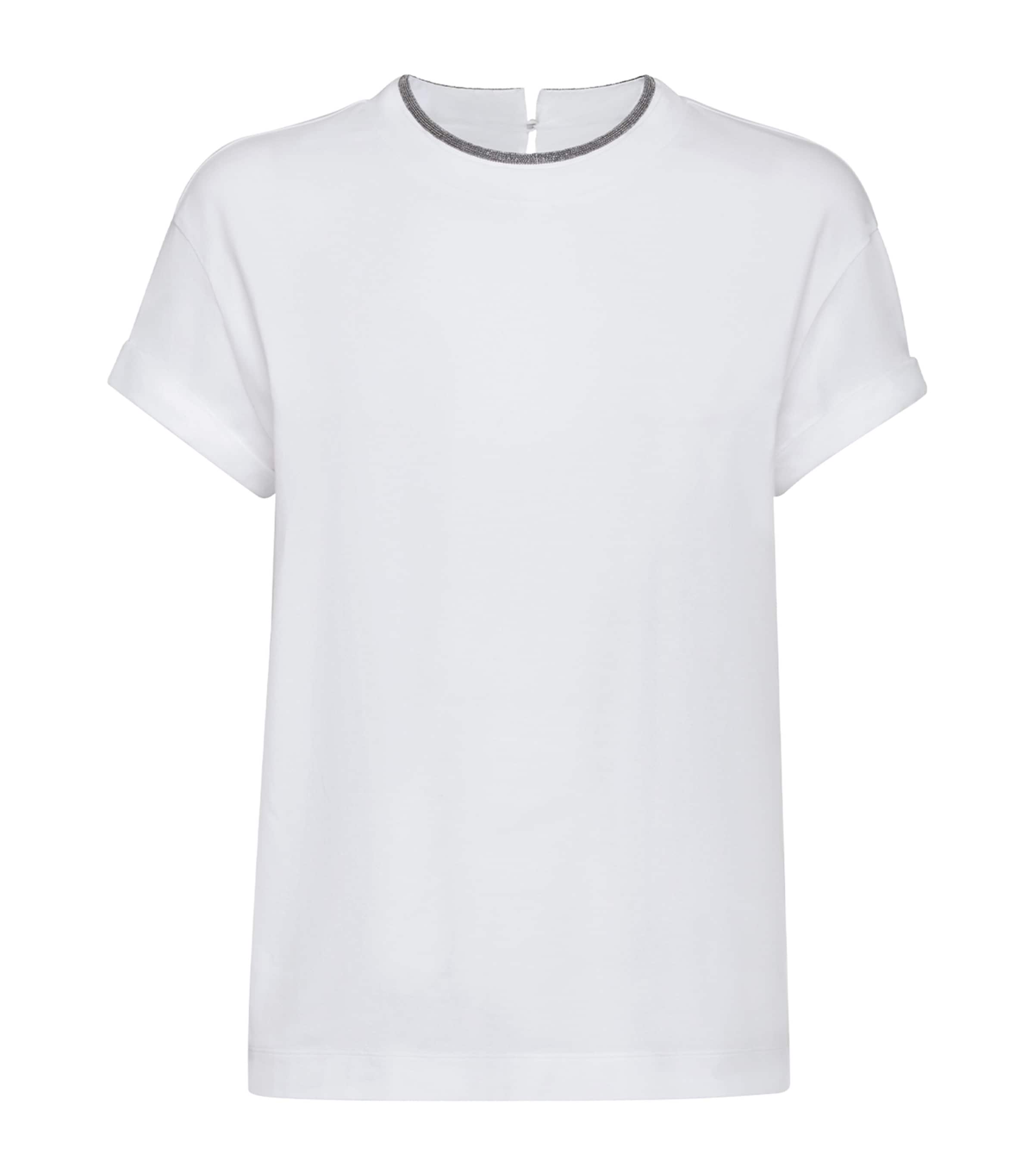 Brunello Cucinelli Stretch Cotton Jersey T-shirt With Precious Faux Layering In White