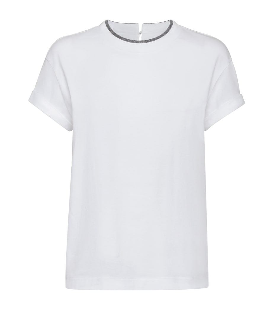 Brunello Cucinelli Womens Stretch-Cotton Monili-Detail T-Shirt Image 1