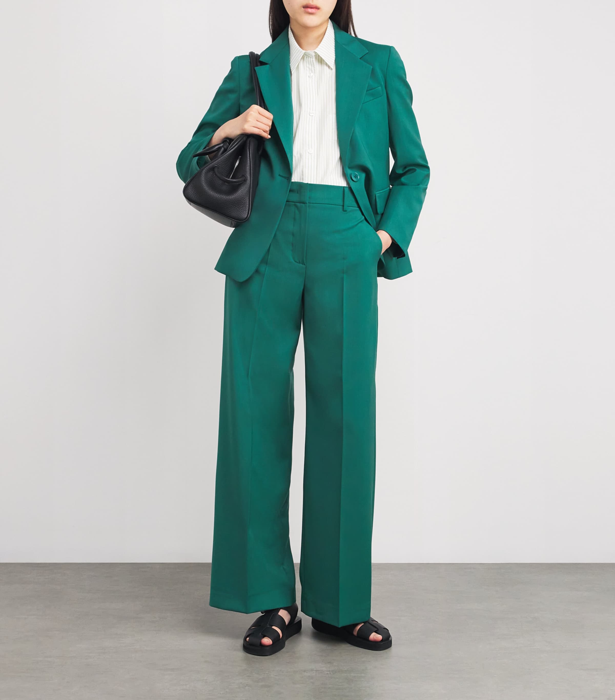 Virgin Wool Tailored Trousers GREEN Image 2
