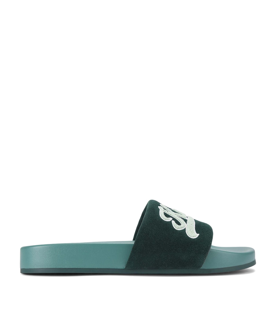 Suede Script Slides DARK GREEN Image 1