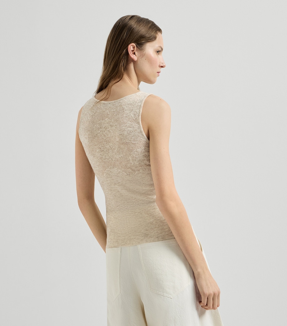 Brunello Cucinelli Womens Silk-Alpaca-Wool Lace-Detail Top Rustic Beige Image 5