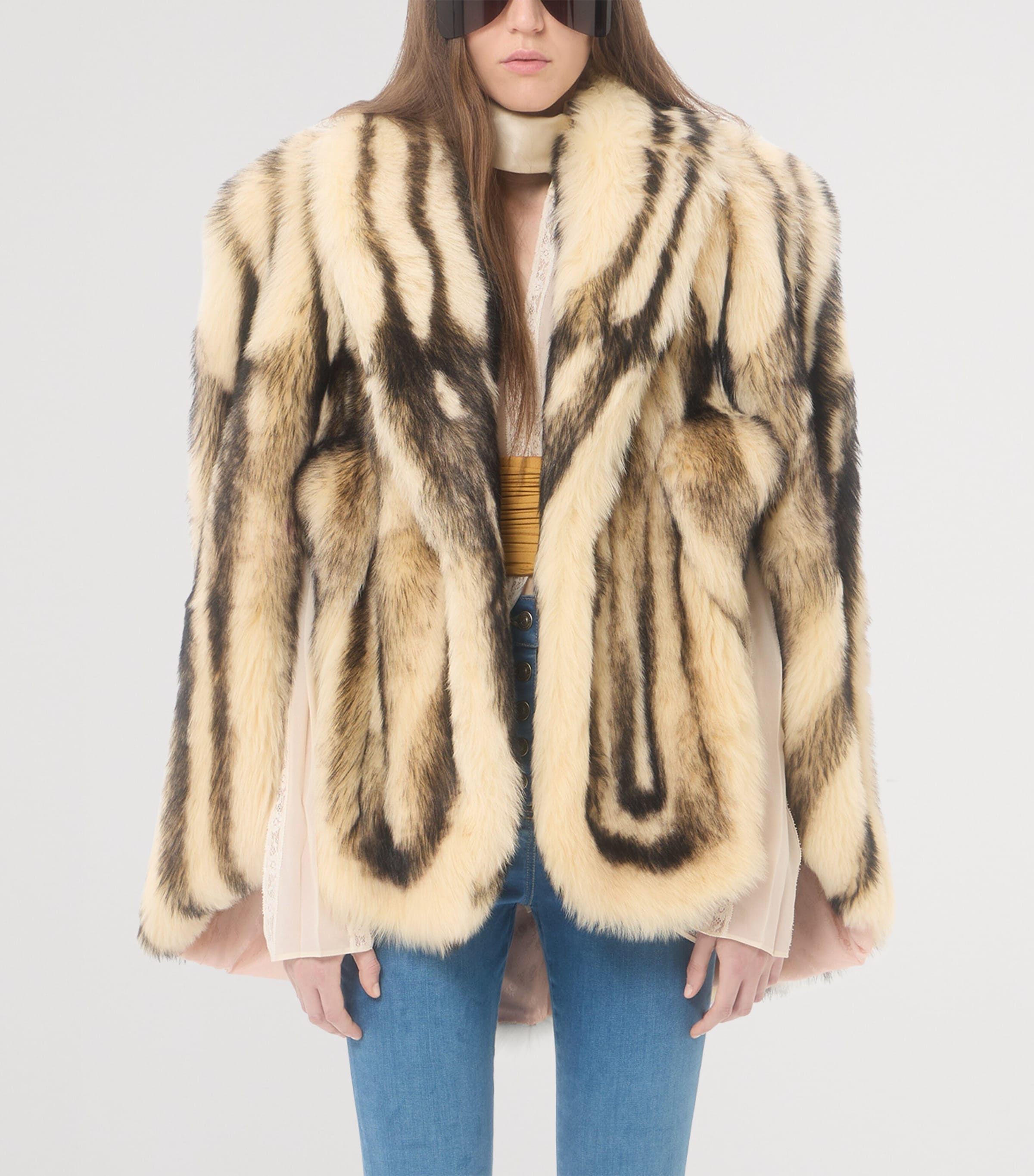 Valentino Womens Fur Striped Oversized Cape Image 3