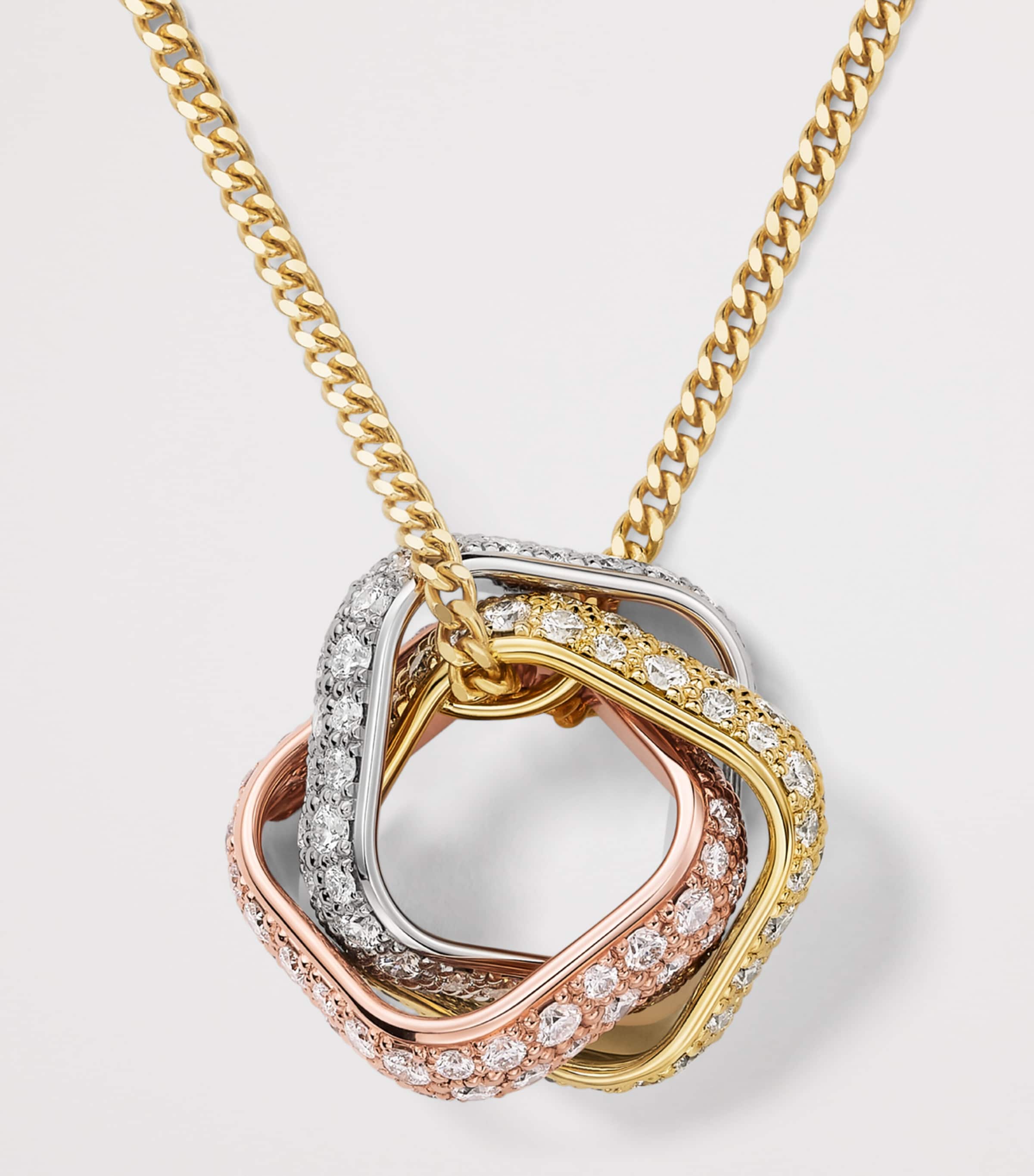 Mixed Gold and Diamond Trinity Cushion Pendant Necklace YLLW/ROSE/WHITE GOLD Image 3