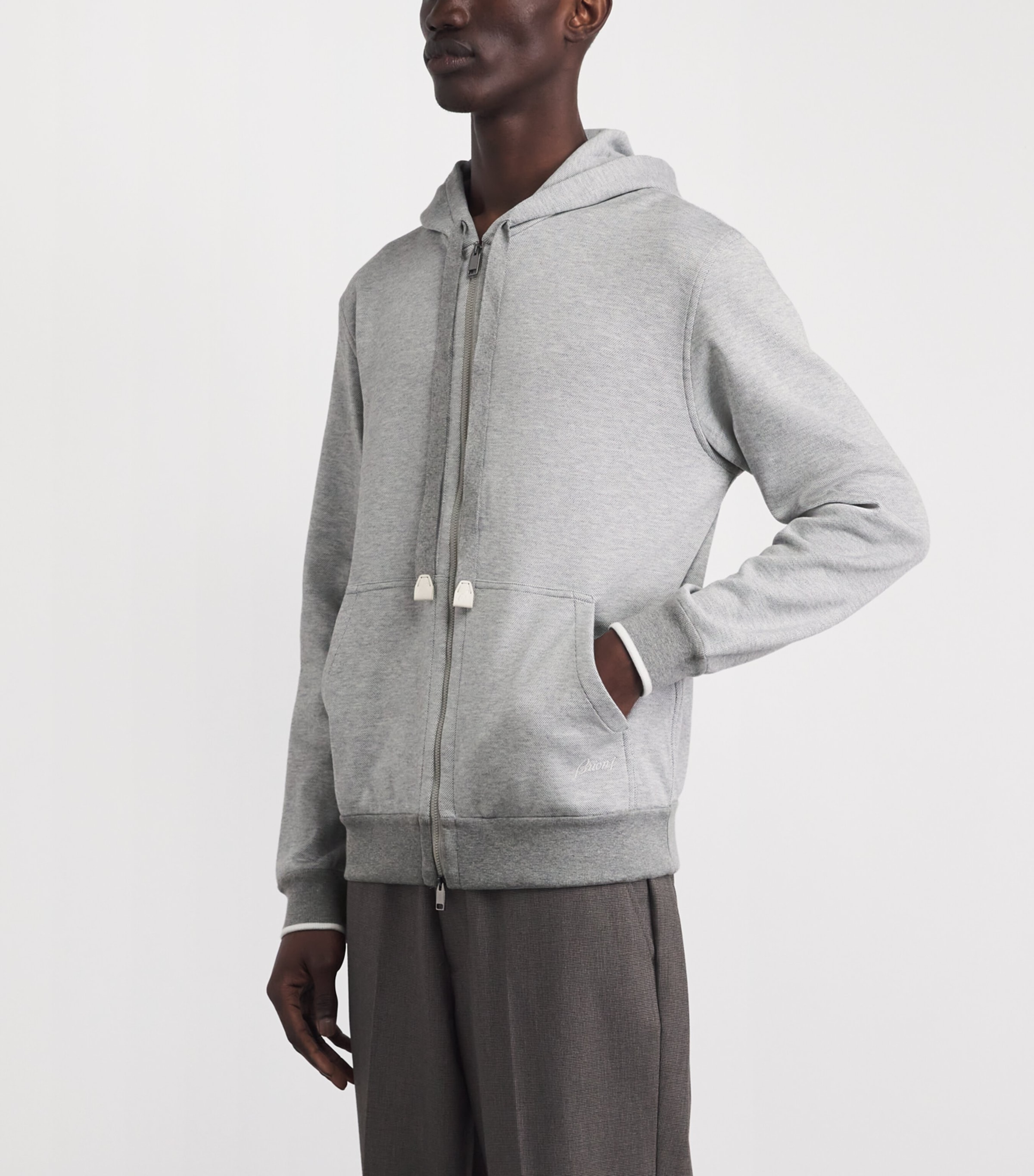 Brioni Mens Stretch-Cotton Zip-Up Hoodie Image 4