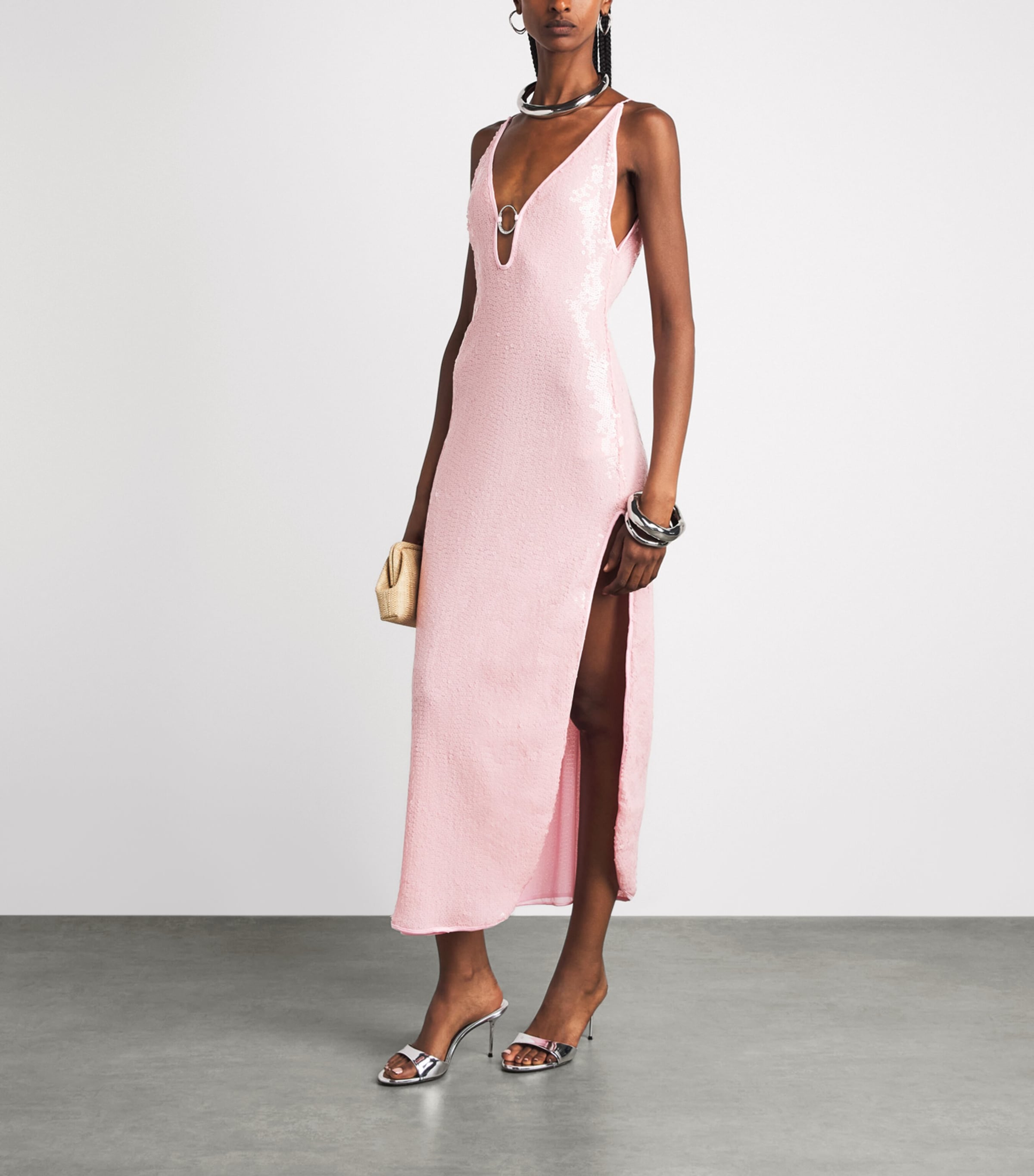 Oséree Womens Sequinned O-Ring Lumière Midi Dress Bubble Pink Image 2