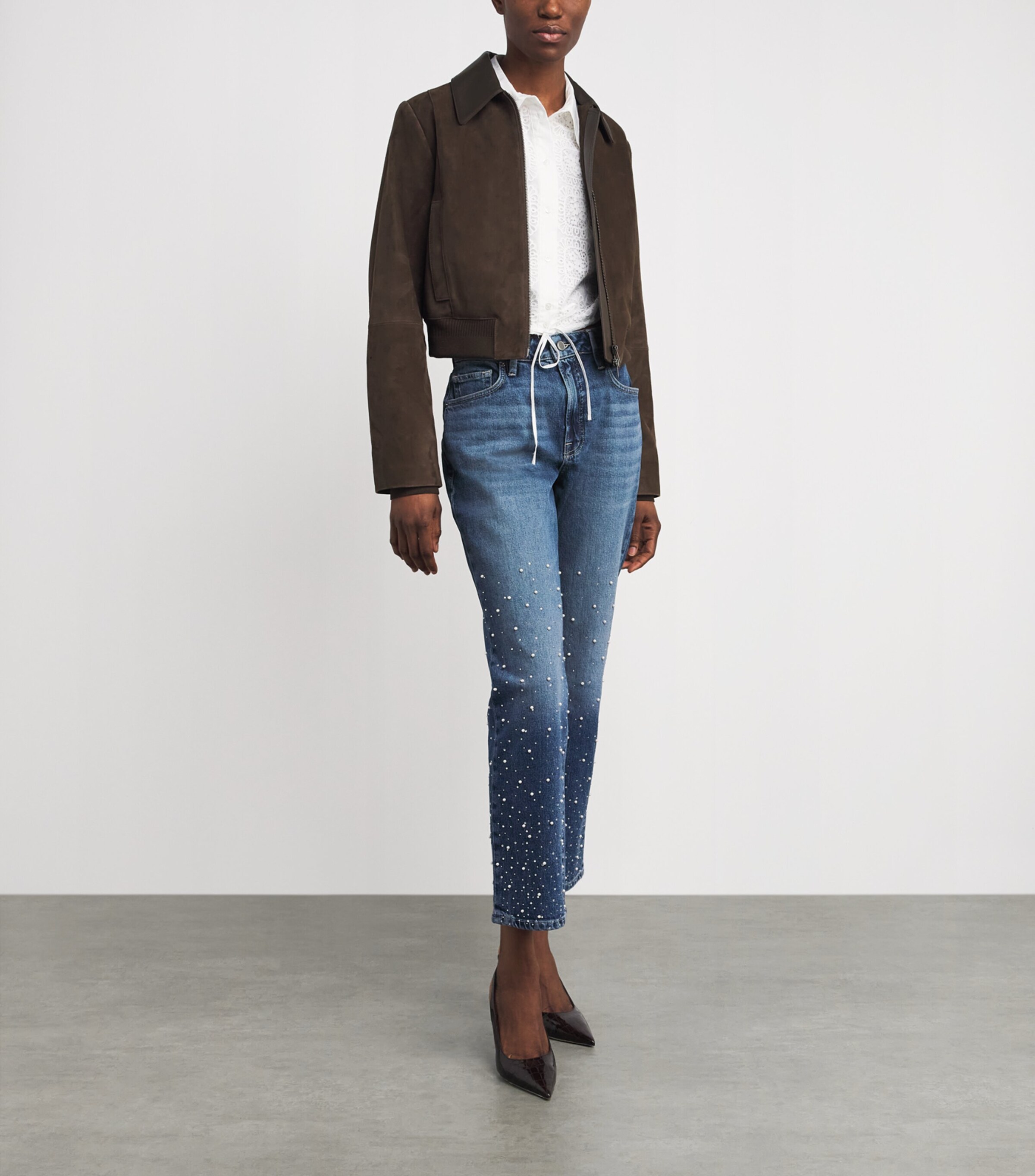Good American Womens Embellished Good Icon Straight Jeans Image 2