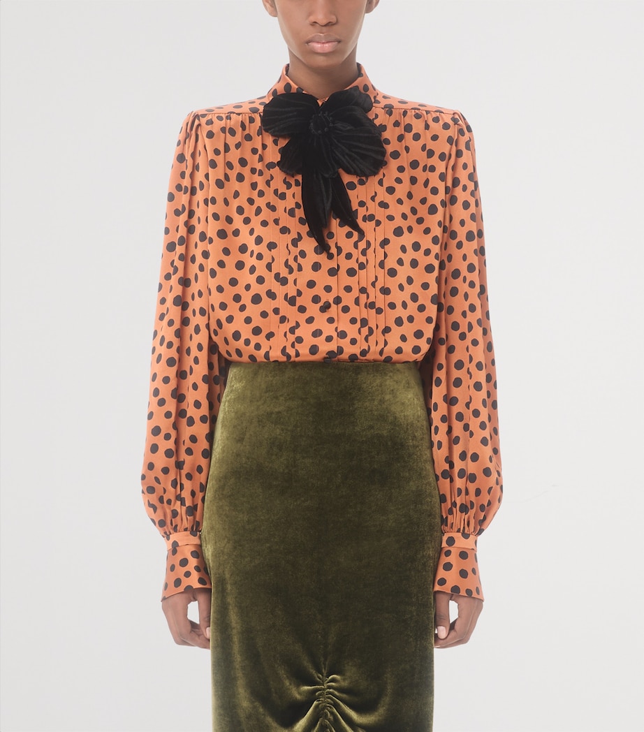 Valentino Womens Silk Polka-Dot Embroidered Blouse Image 2