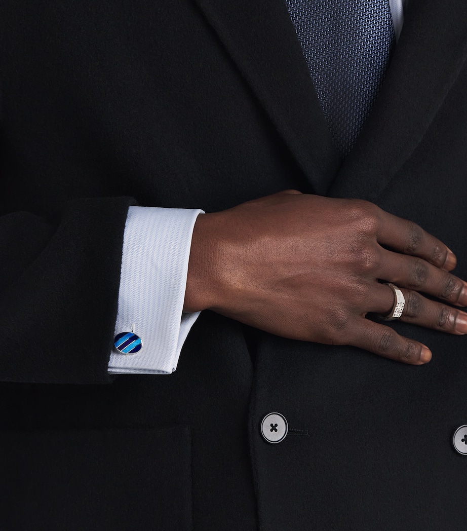 Deakin & Francis Sterling Silver Denim Enamel Cufflinks Blue Image 2
