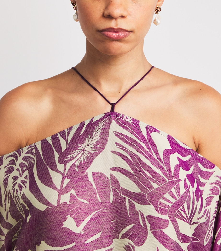 Woven Tropical Print Kaftan Dress PLUM-ECRU Image 4