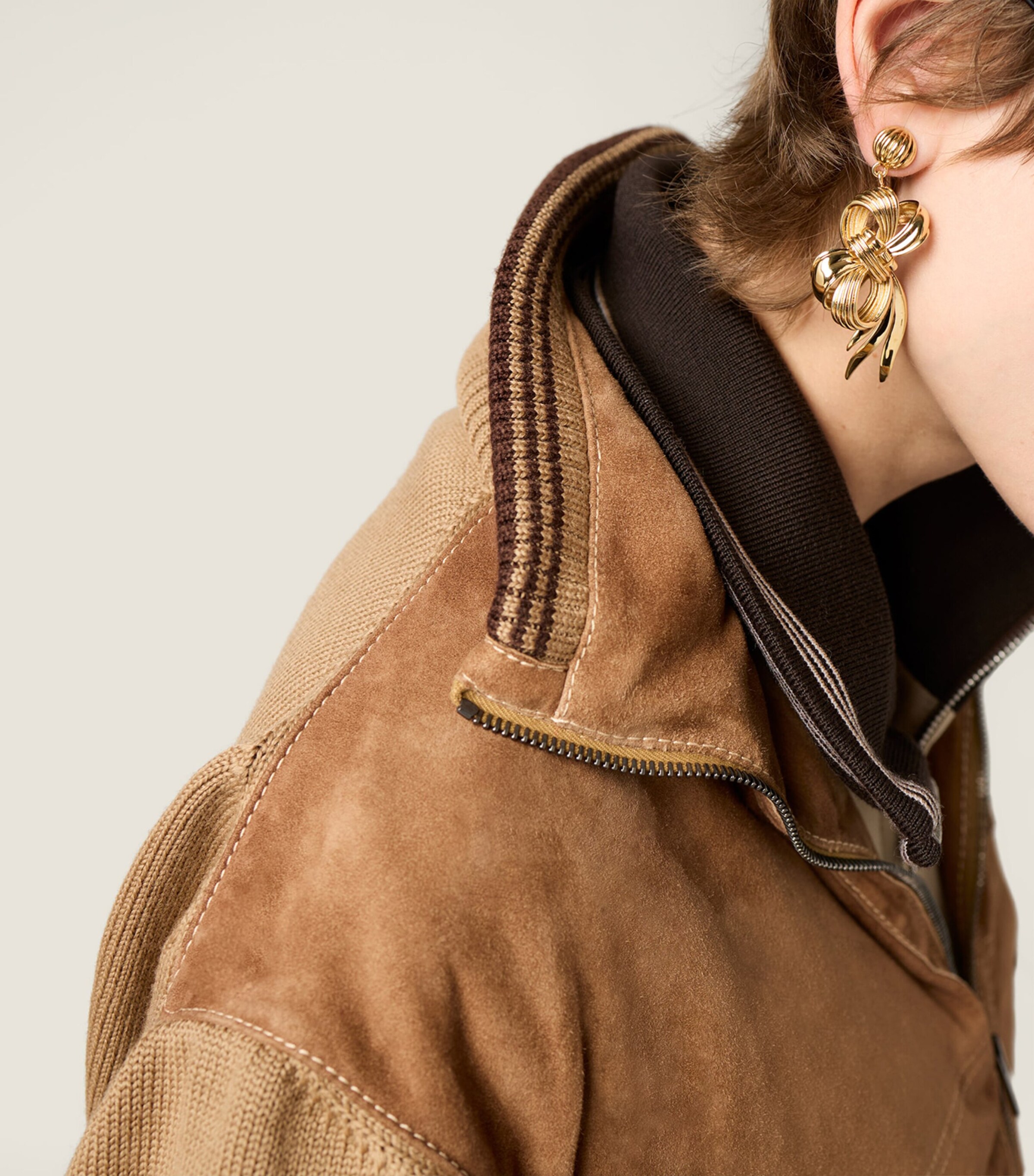 Wool-Leather Zip Cardigan F04V6 Image 5