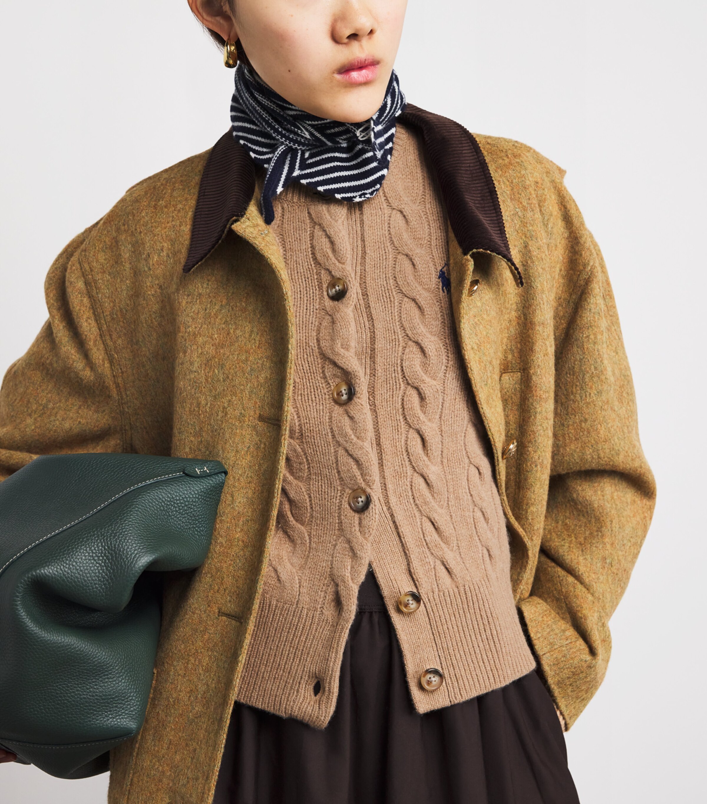 Polo Ralph Lauren Womens Wool-Cashmere Cable-Knit Cardigan Collectn Camel Mlnge Image 6