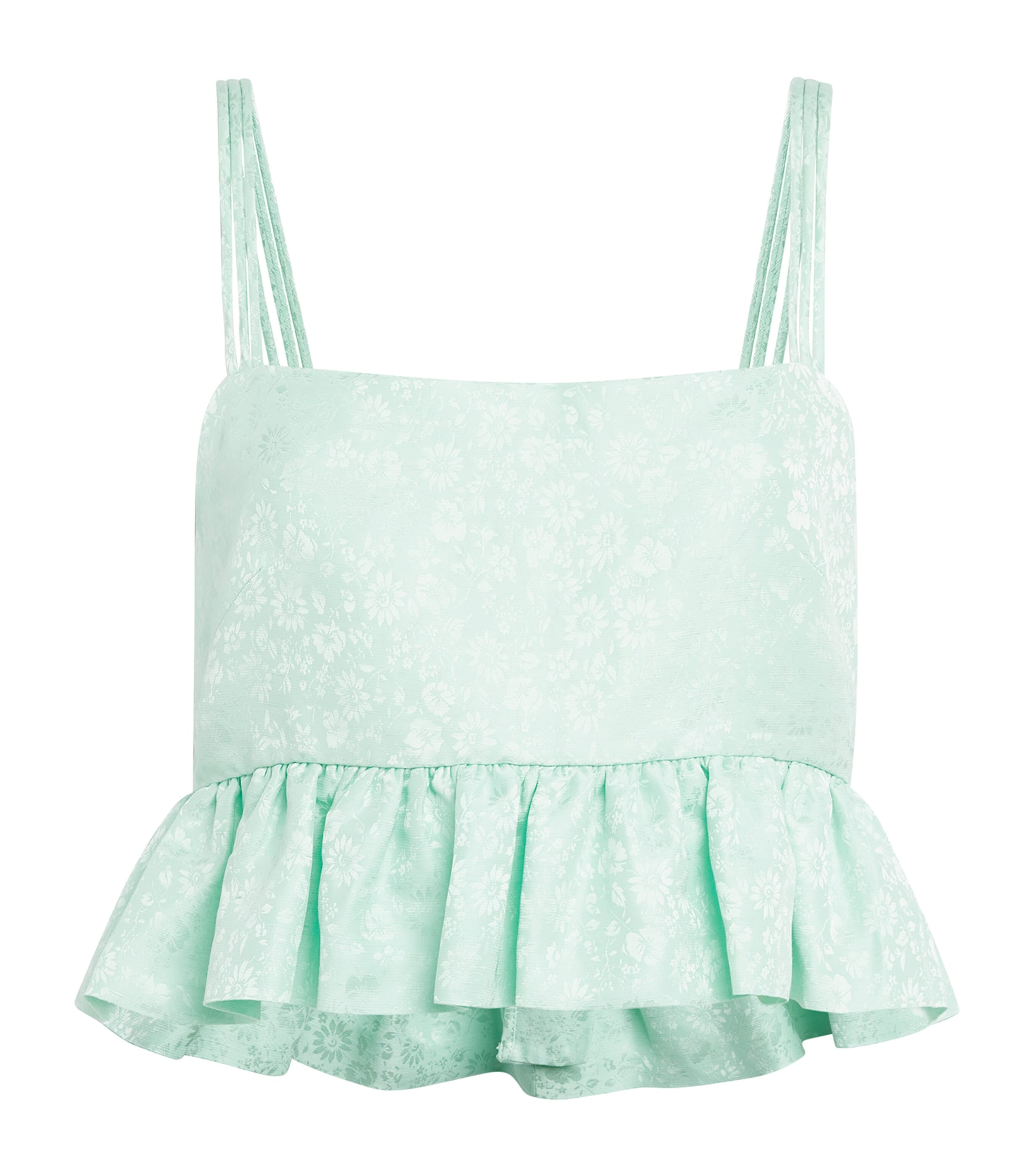 Sandro Paris Womens Floral Jacquard Ruffle Crop Top Light Green Image 1