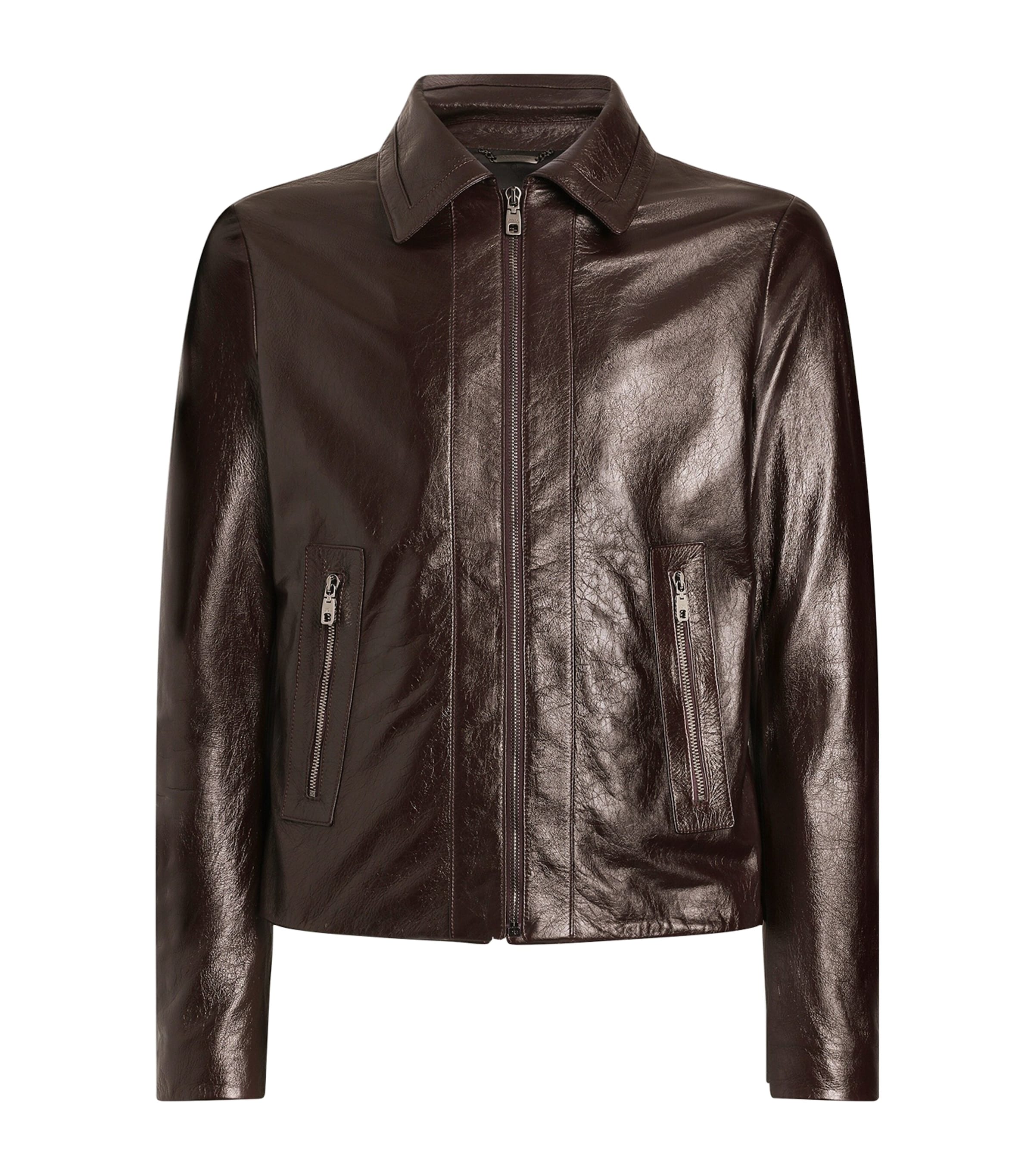 Dolce&Gabbana Mens Leather Jacket Brown Dark Vio Image 1
