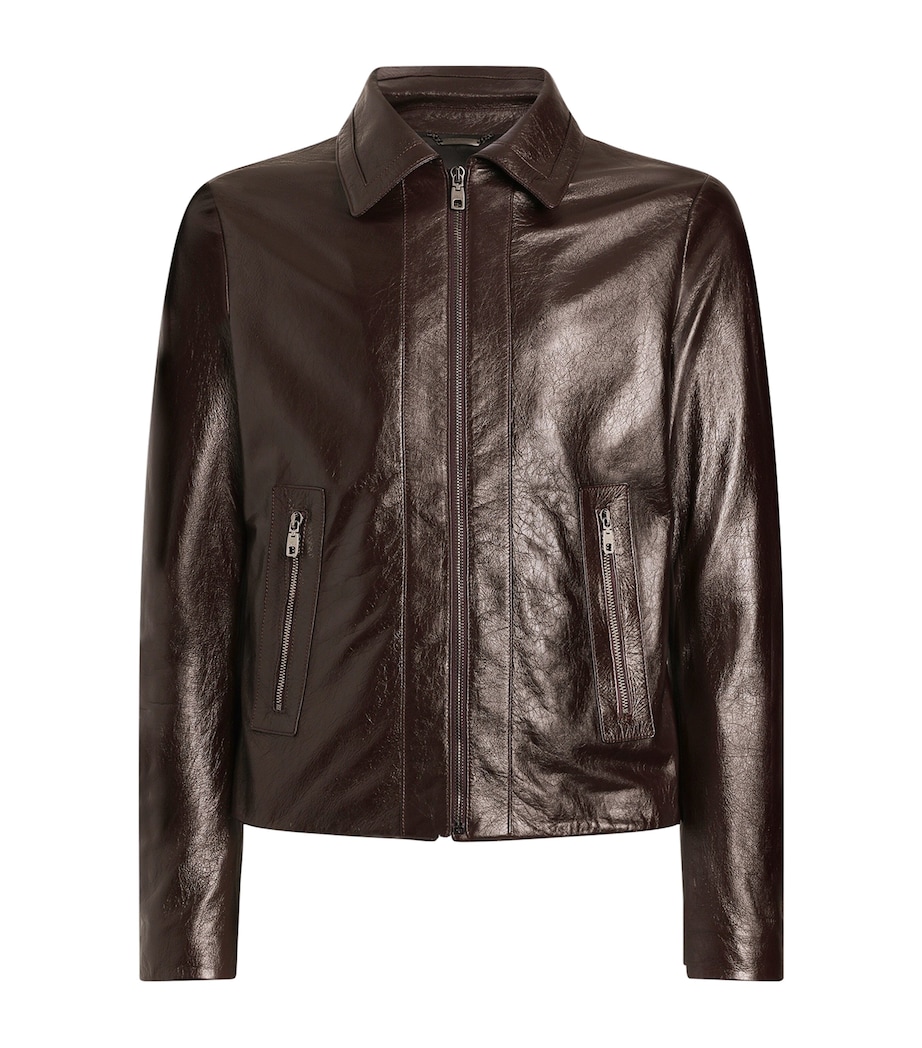 Dolce&Gabbana Mens Leather Jacket Brown Dark Vio Image 1