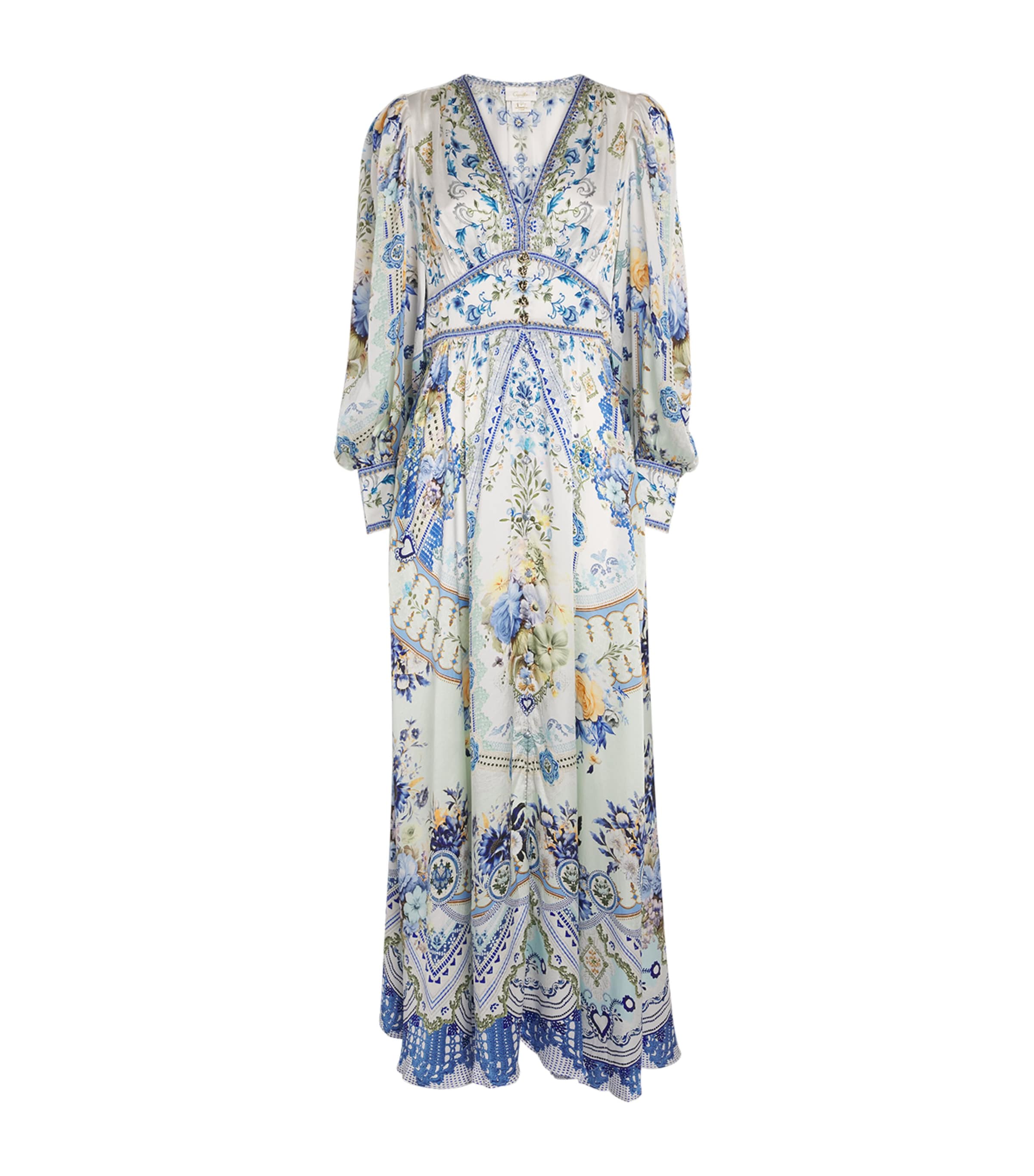Camilla Silk Homespun Maxi Dress In Blue