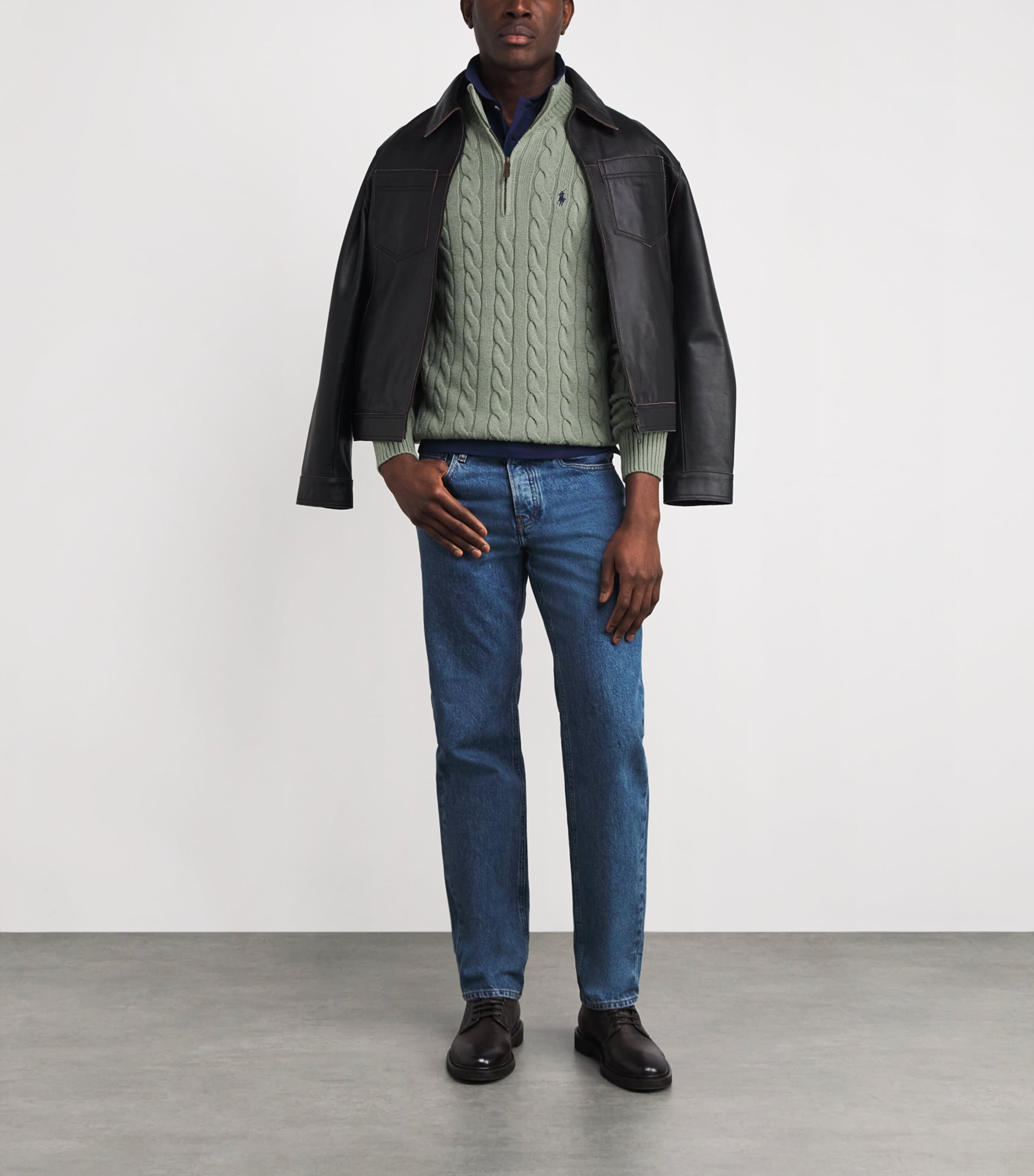 Cotton Cable Knit Half-Zip Sweater GREEN HEATHER Image 2