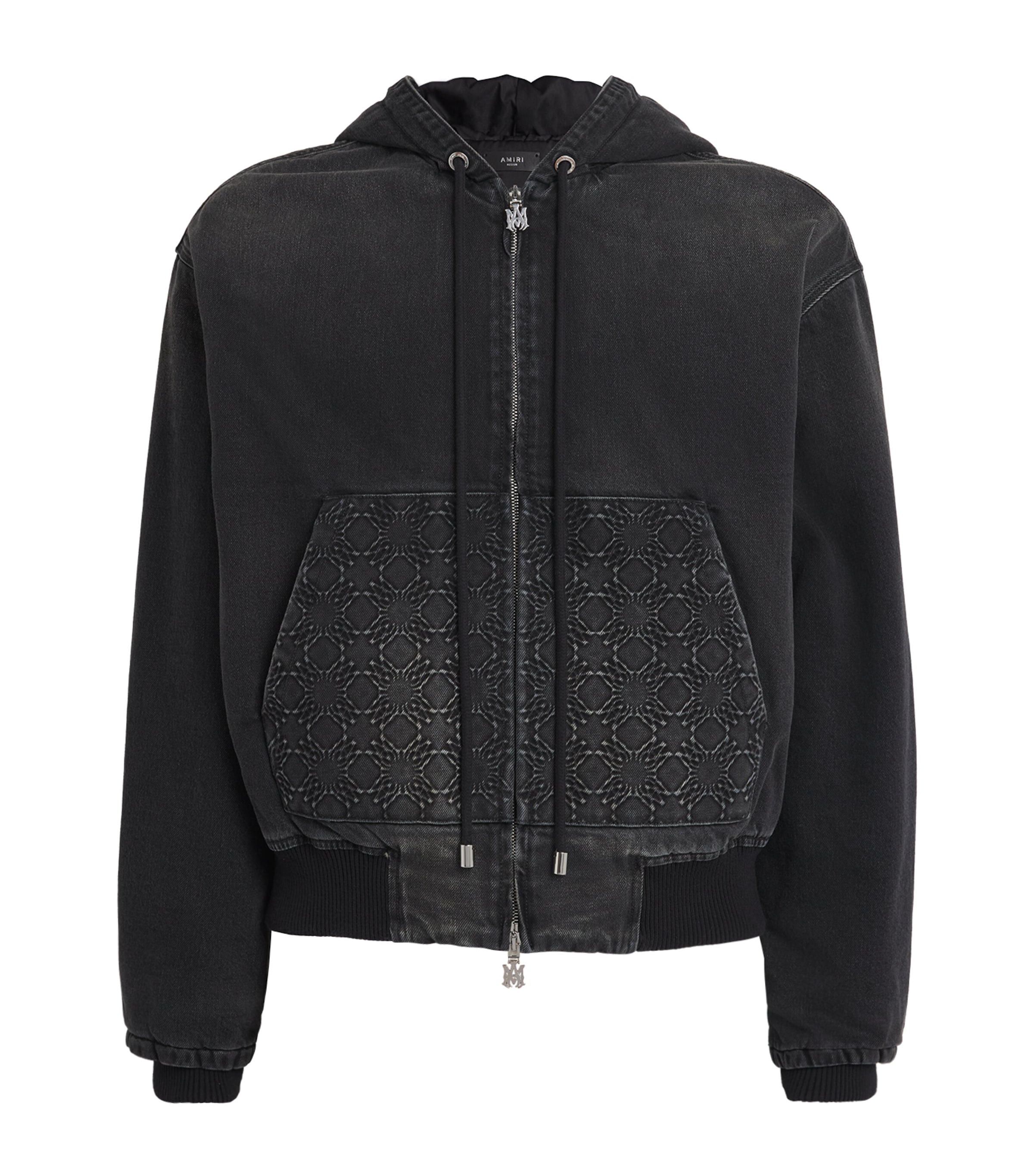 AMIRI Mens Denim Monogram-Debossed Hoodie Vintage Black Image 1