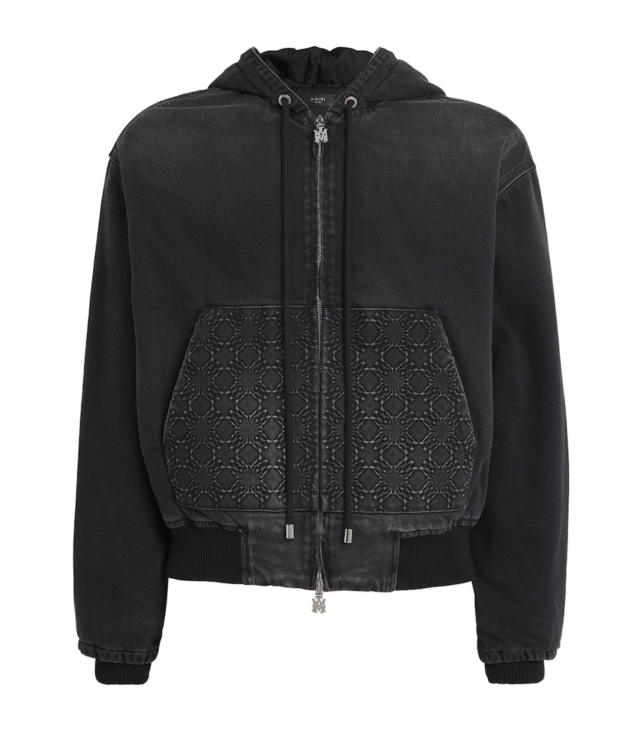 AMIRI Mens Denim Monogram-Debossed Hoodie Vintage Black Image 1
