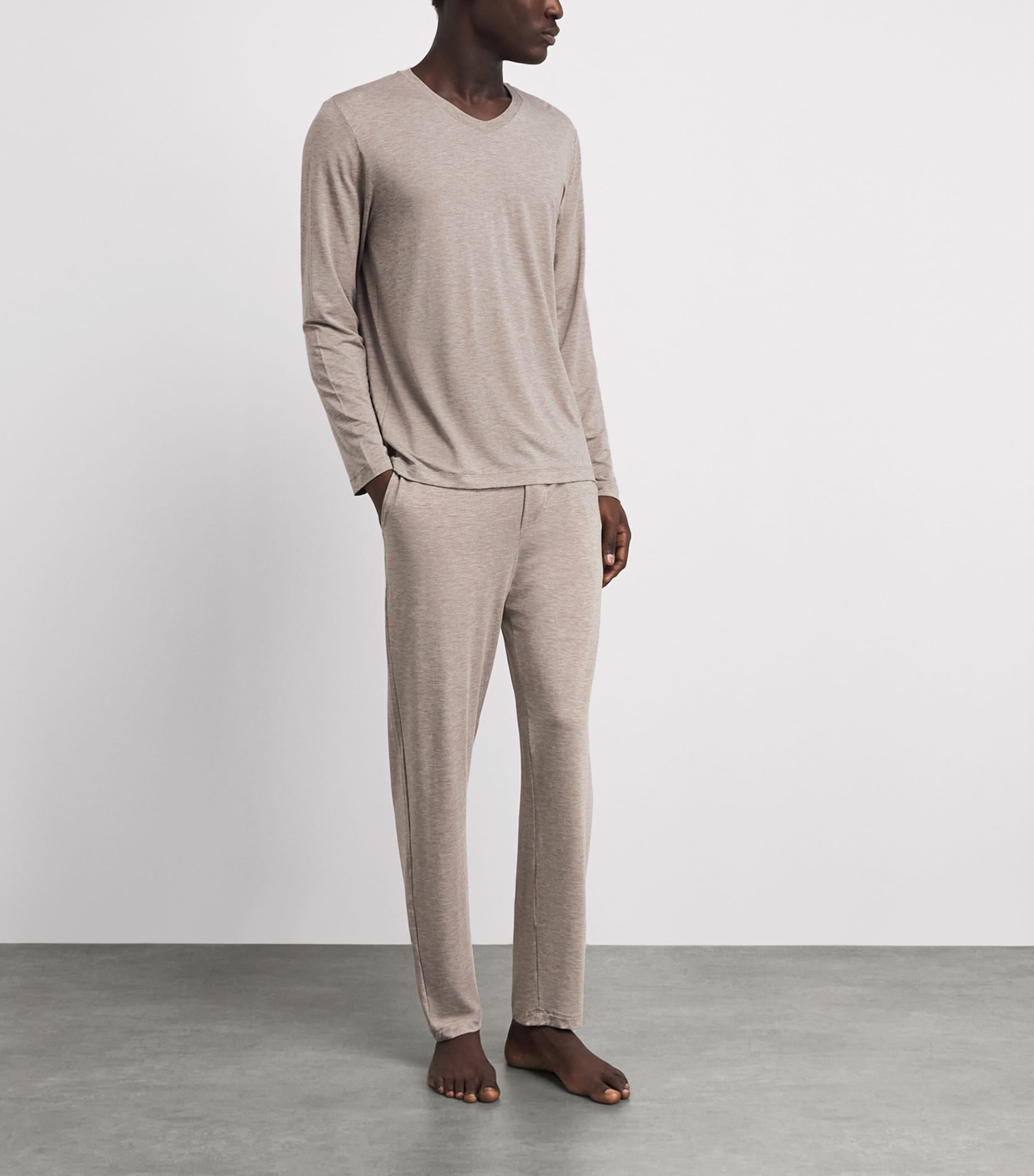 Hanro Mens Casual Pyjama Bottoms Hazelnut Melang Image 2