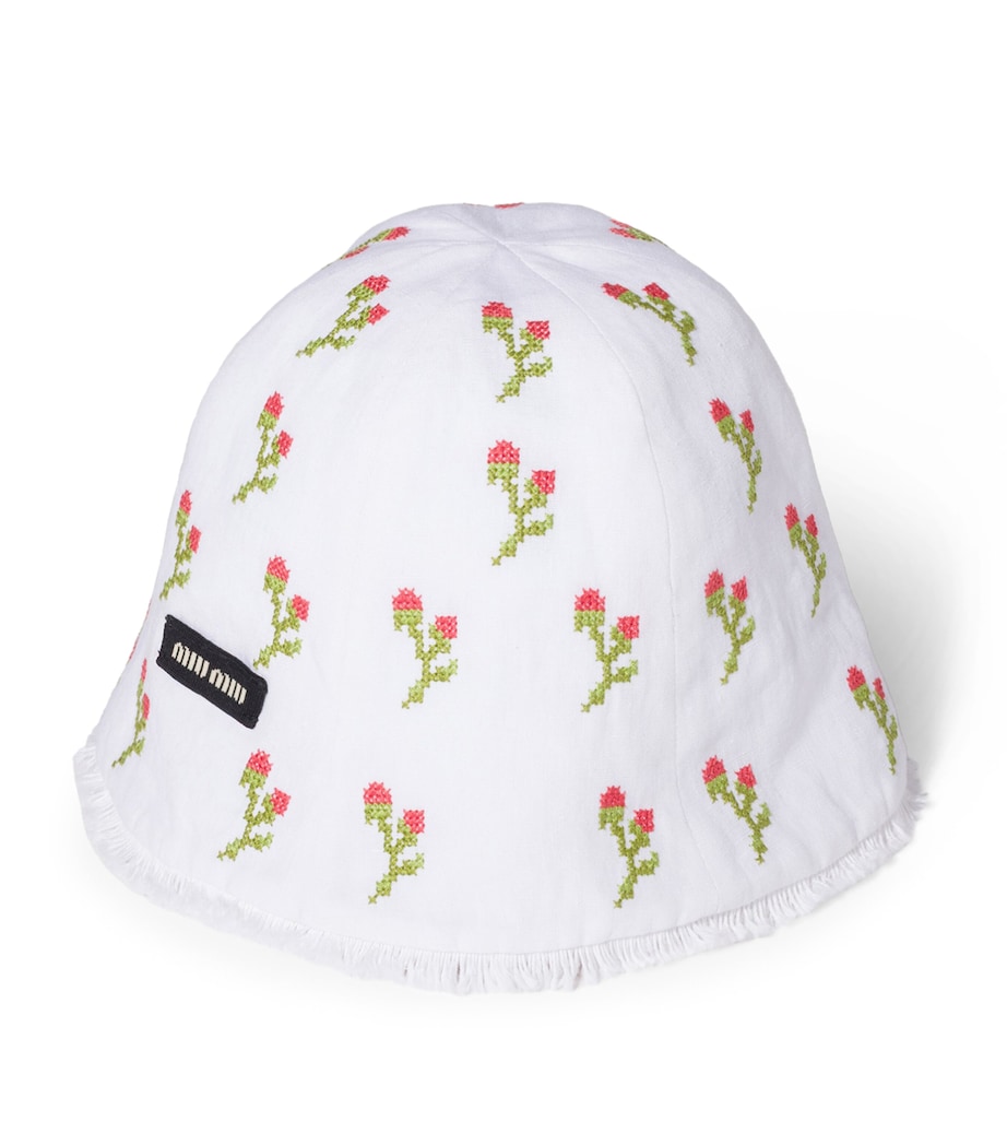 Miu Miu Flax Embroidered Hat White Image 1