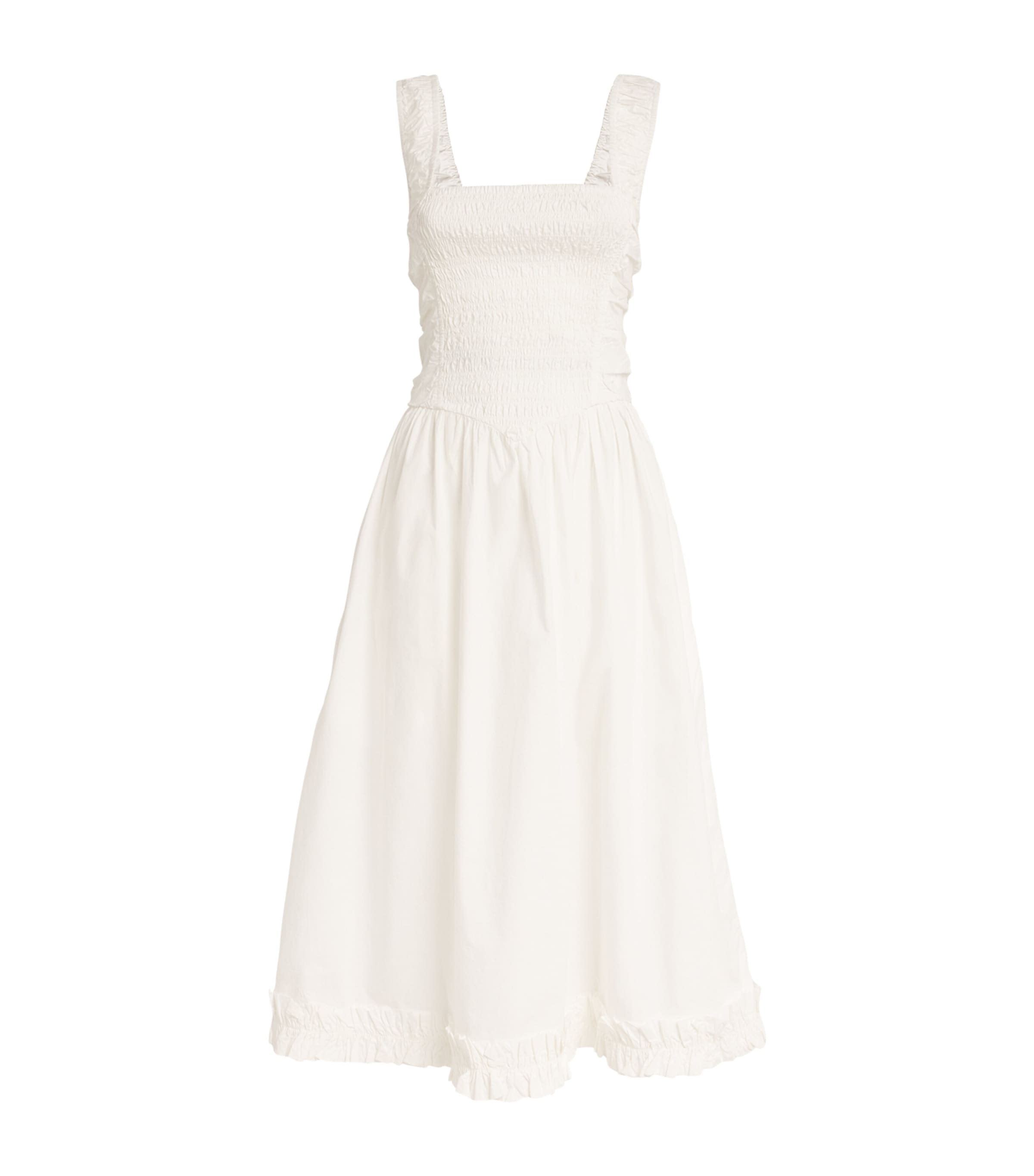 GANNI COTTON RUCHED-BODICE DRESS 