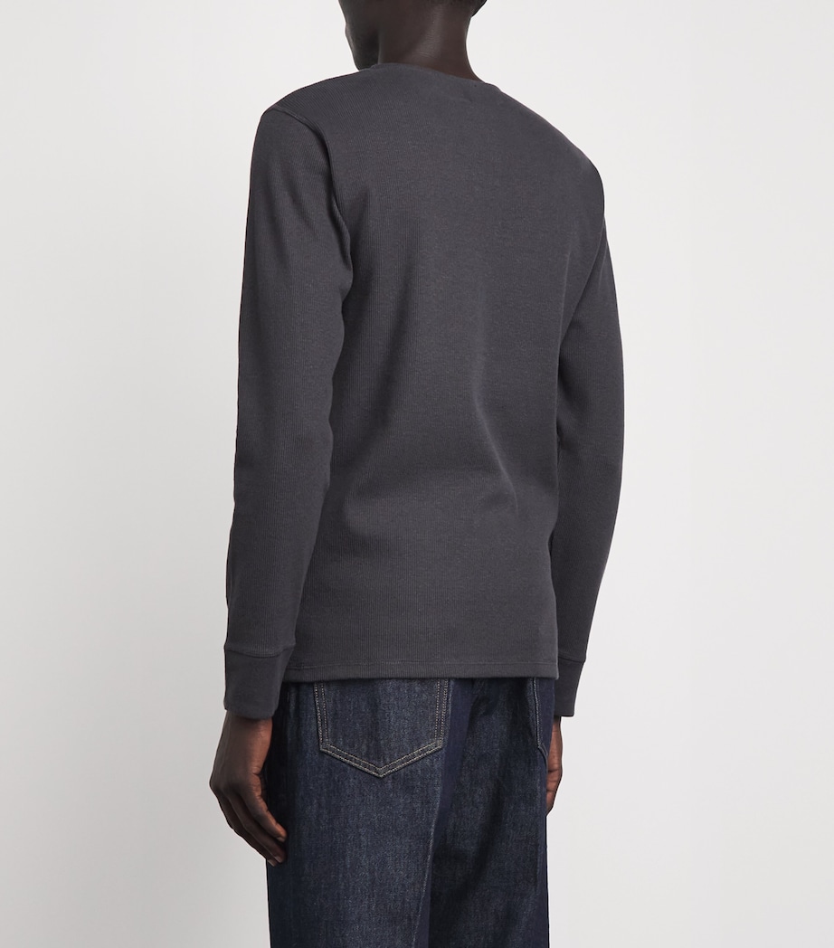 Lemaire Mens Cotton-Linen Rib-Knit Henley T-Shirt Basalt Image 5