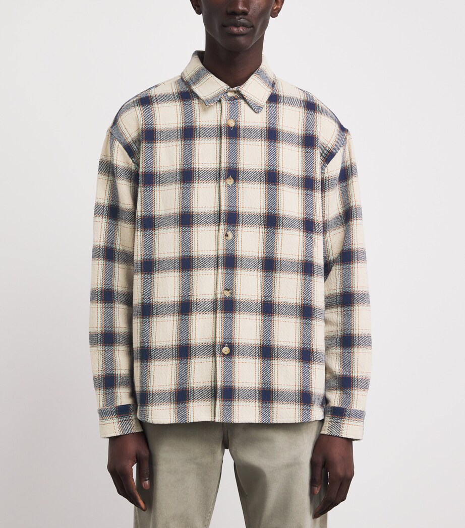 FRAME Mens Cotton-Blend Check Overshirt Cream/navy Plaid Image 4