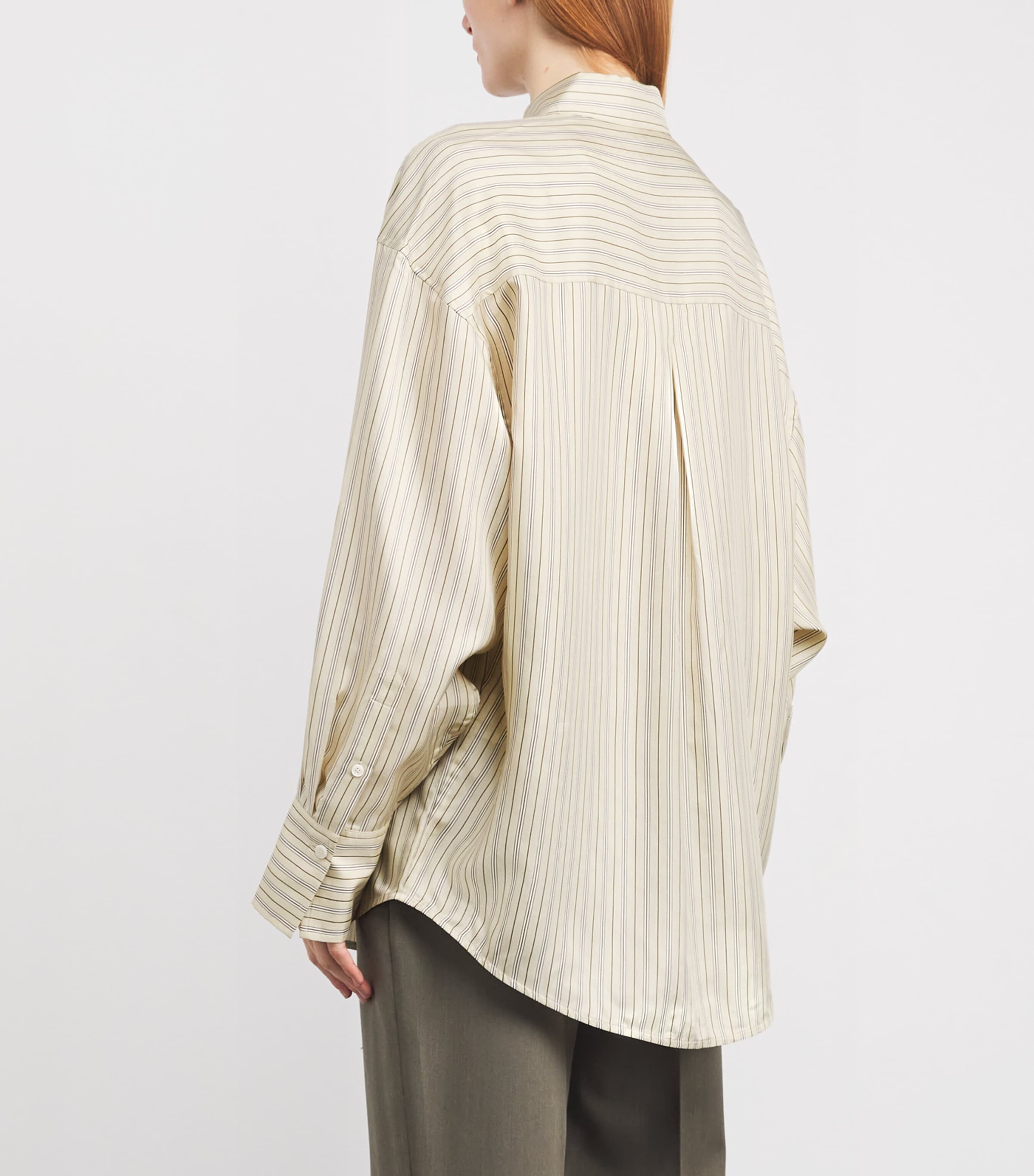 Silk Oversized Stripe Shirt 388 BEIGE/BROWN Image 4