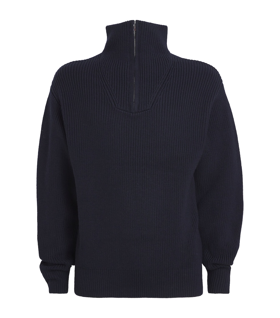 Merino Wool Quarter-Zip Ribbed Sweater DARK NAVY Image 1