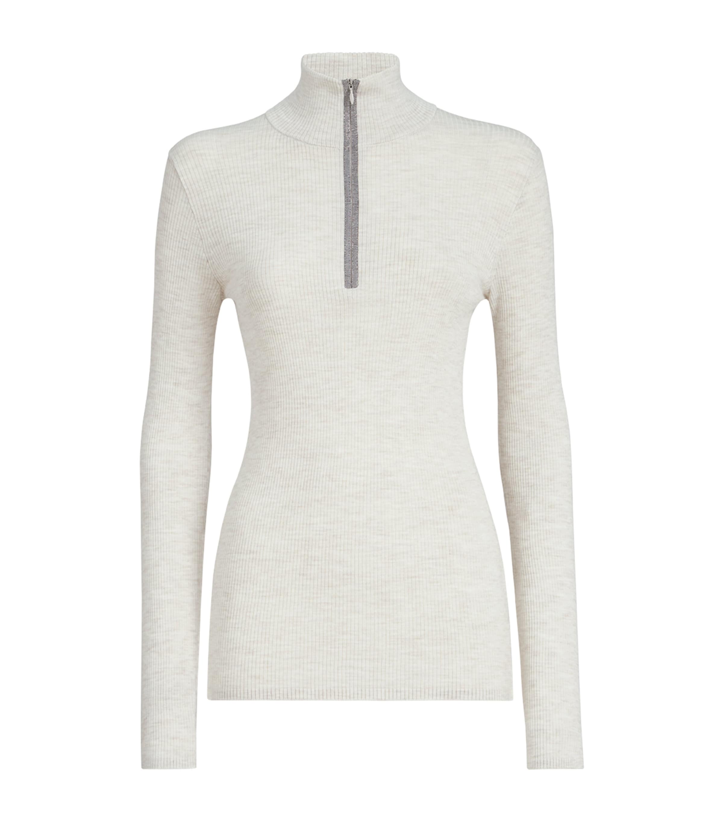 Brunello Cucinelli Womens Virgin Wool-Cashmere Half-Zip Sweater Image 1