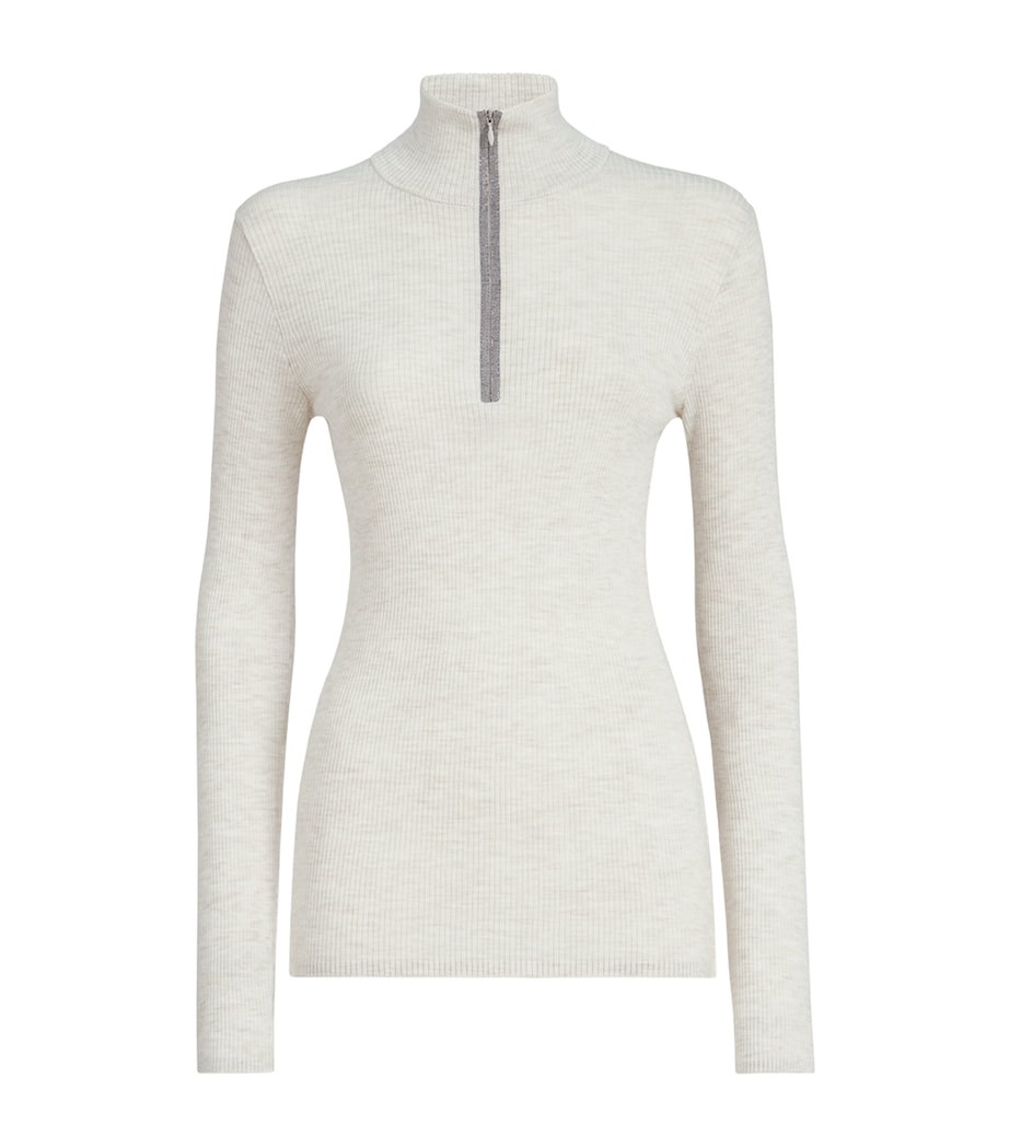 Brunello Cucinelli Womens Virgin Wool-Cashmere Half-Zip Sweater Image 1
