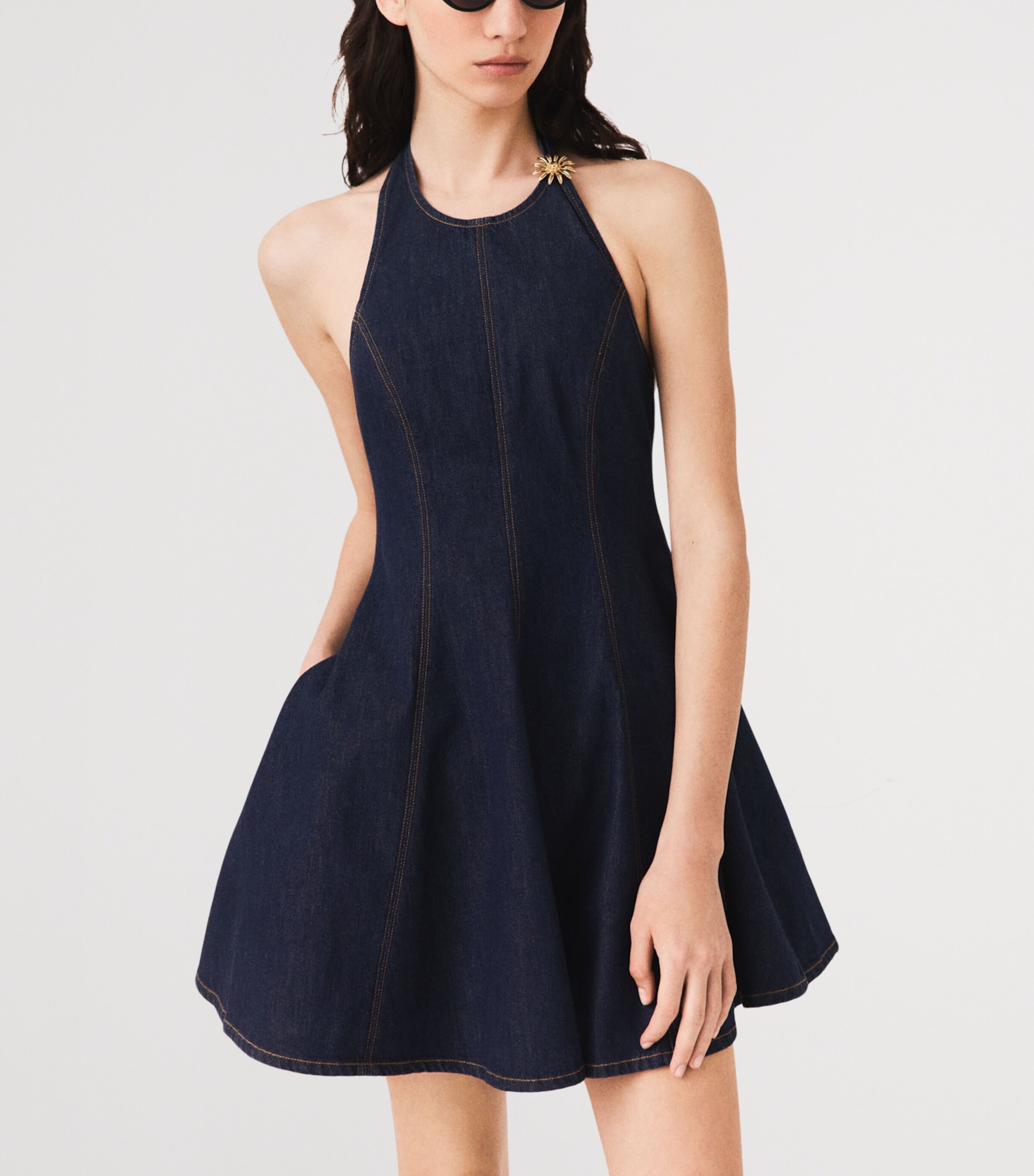 Maje Womens Denim Brooch Mini Dress Navy Image 5